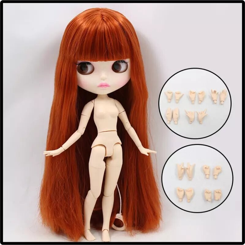 Blythe Red Hair Cute Doll New Matte Face White Skin Pink Carved Lip Jointed Body