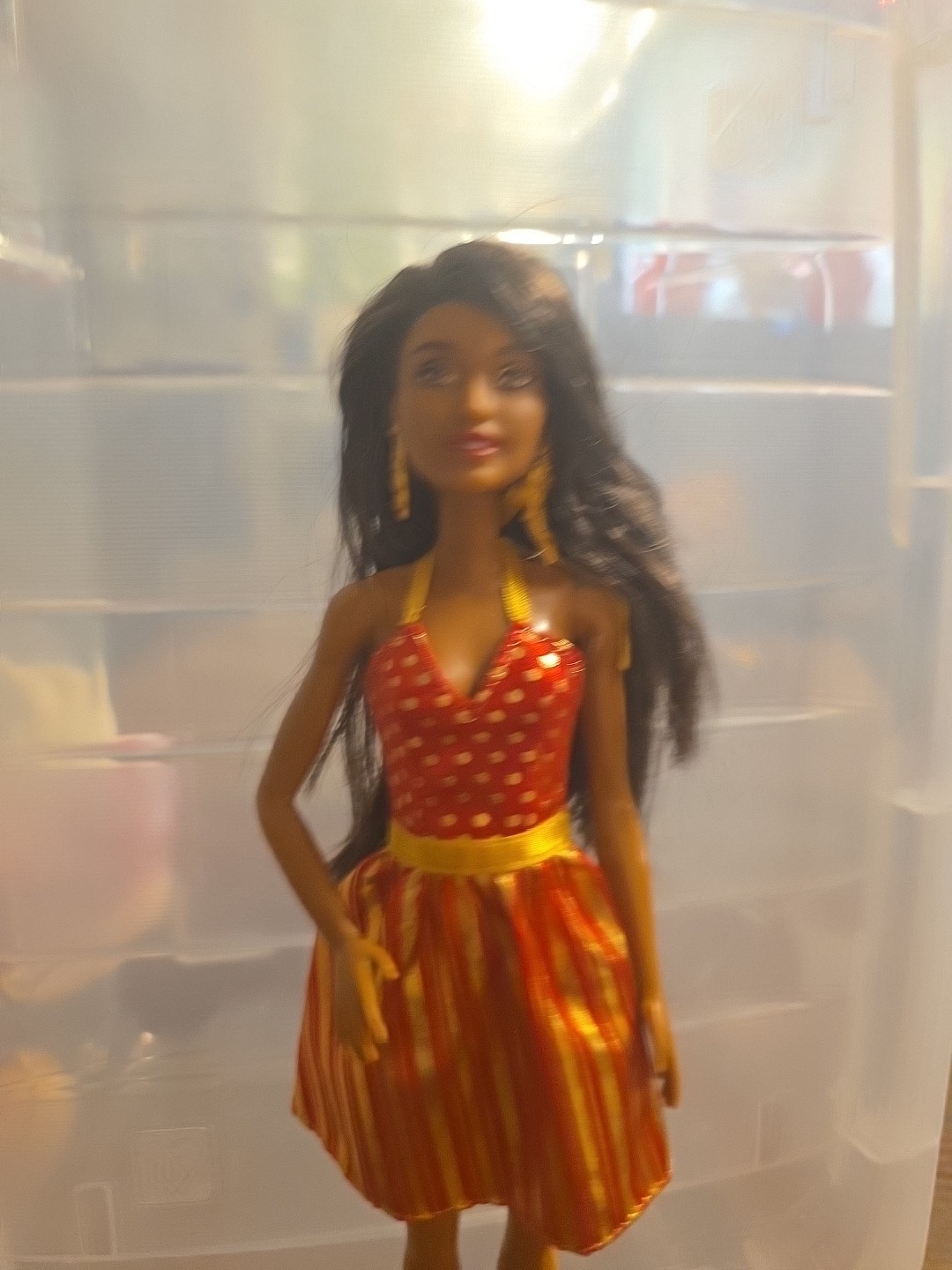BARBIE HOLIDAY CHRISTMAS THEME DRESS DOLL RED/GOLD B5 NO box