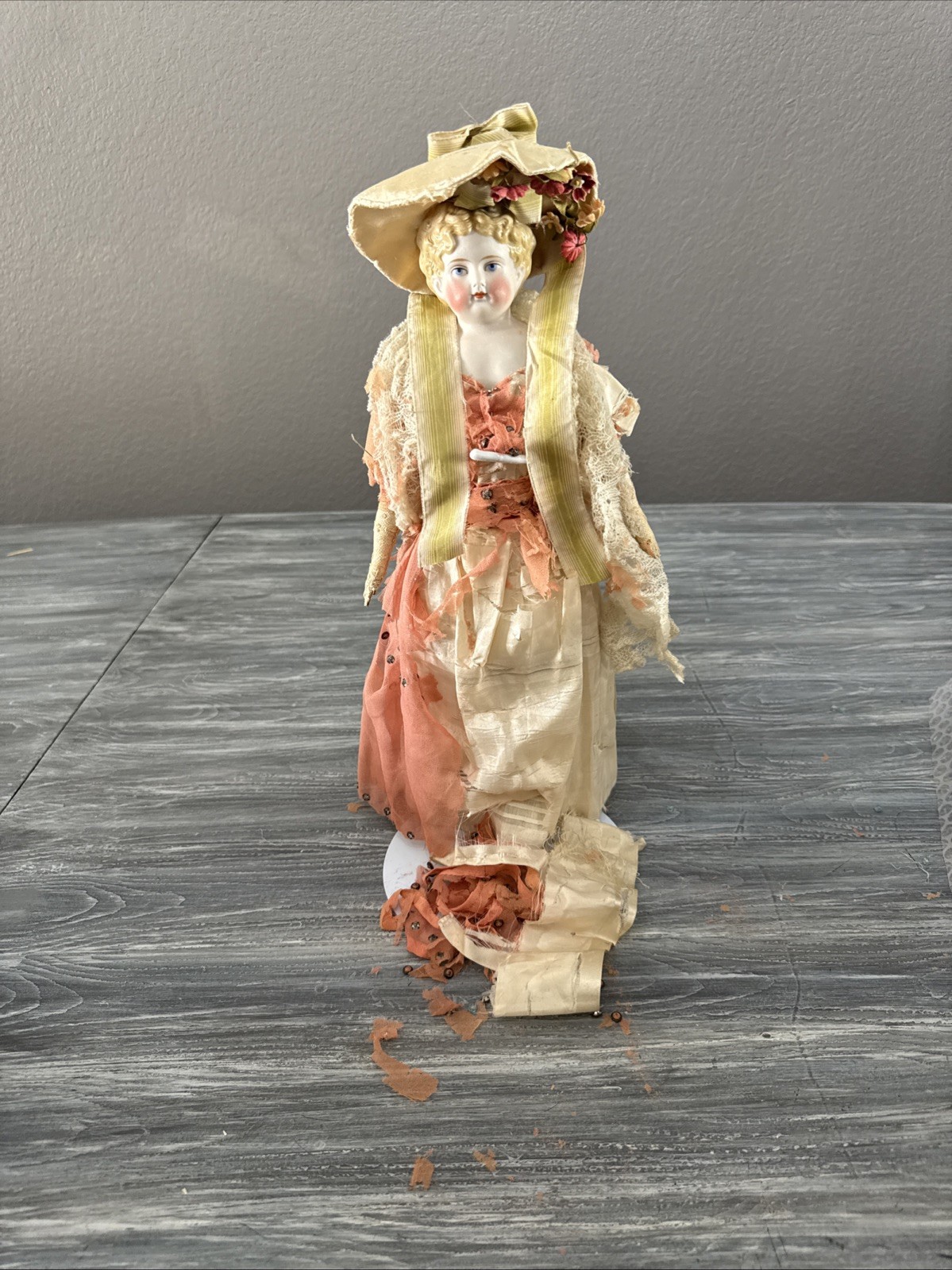 Antique 15.5 Bisque “Parian” Doll Style With Rare Fancy Curls Leather Body