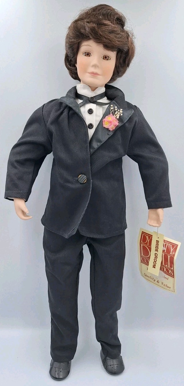 VTG DYNASTY DOLL COLLECTION BRIDE GROOM W/TAGS Porcelain Doll Posable 19″ *RARE*