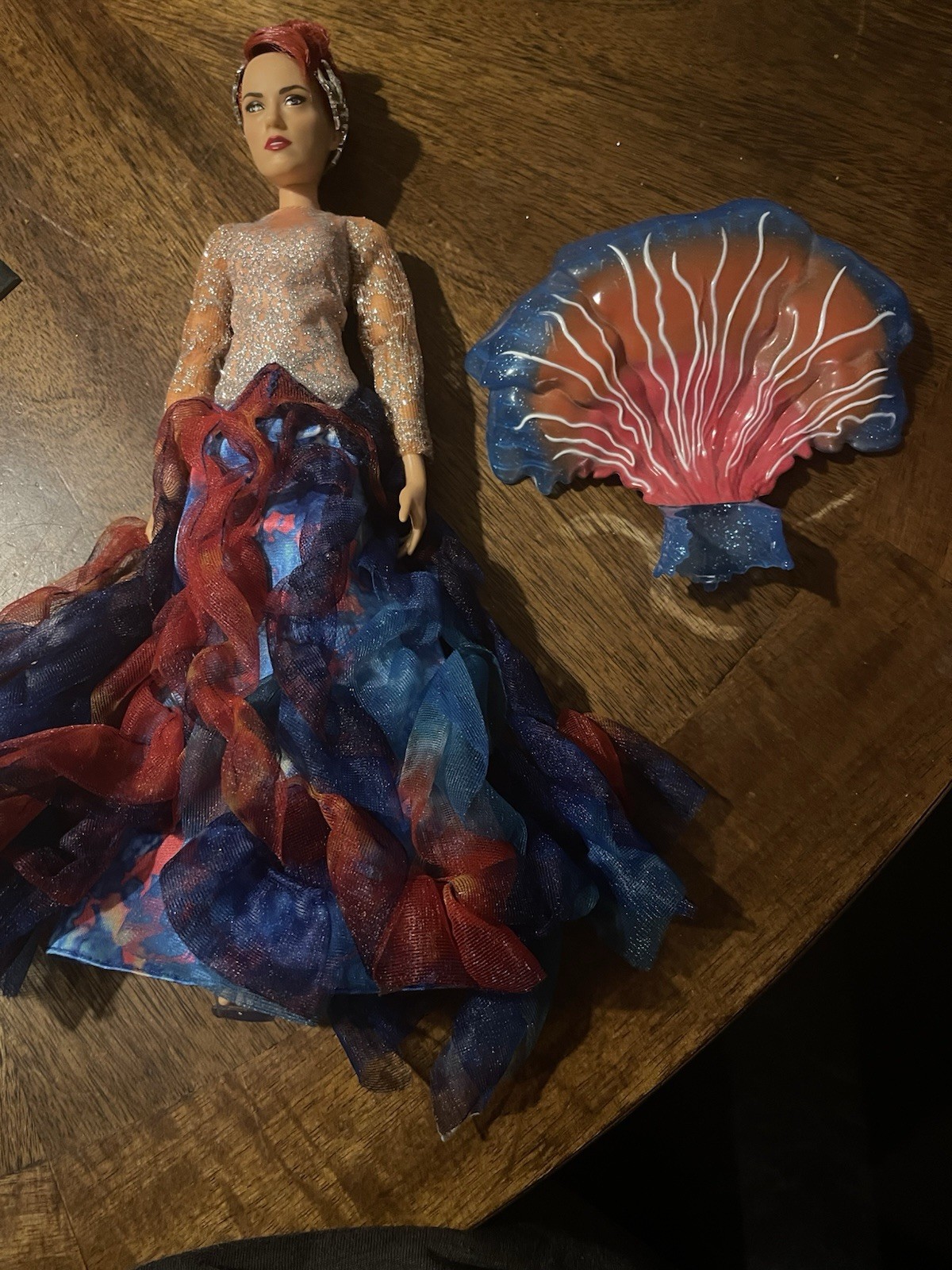 Dc aquaman mera doll Complexion Red Wavy Hair Blue Eyes Dress + Accessories