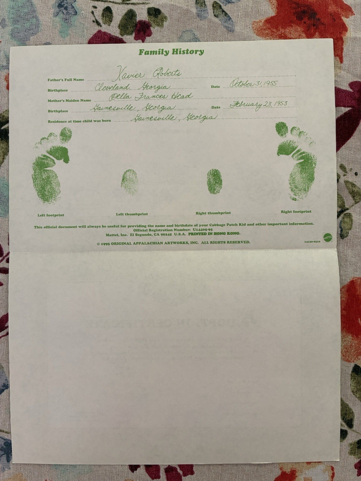 Cabbage Patch Kids 1995 Instructions, Registration, Adoption Certificate