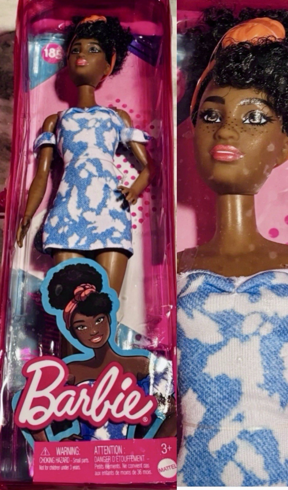 Barbie Fashionista Doll African American Curly Updo w/ Orange Bandana #185 New
