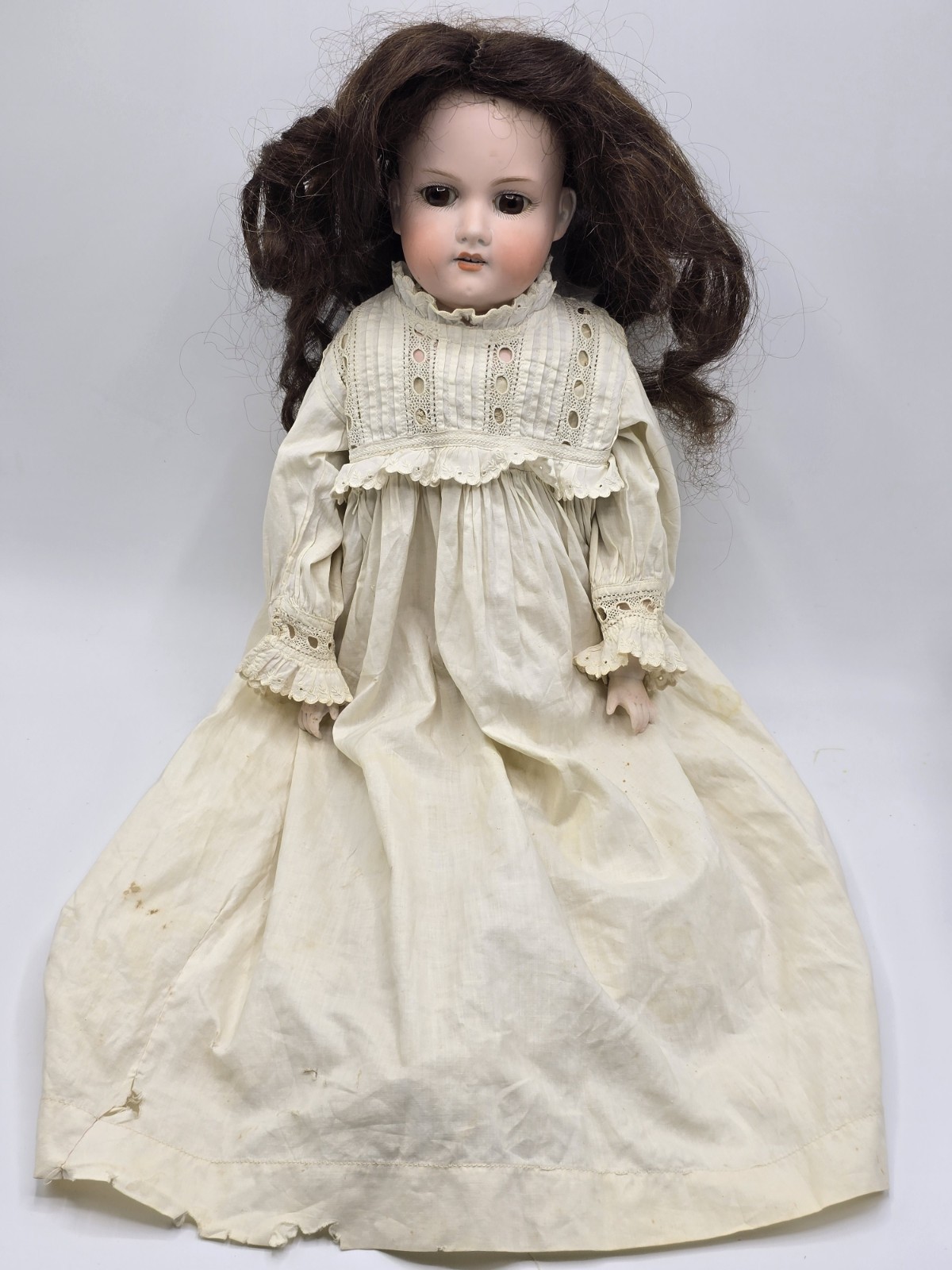 Antique German Bisque Doll Armand Marseille 370 Kid Leather Body 23″ Human Hair