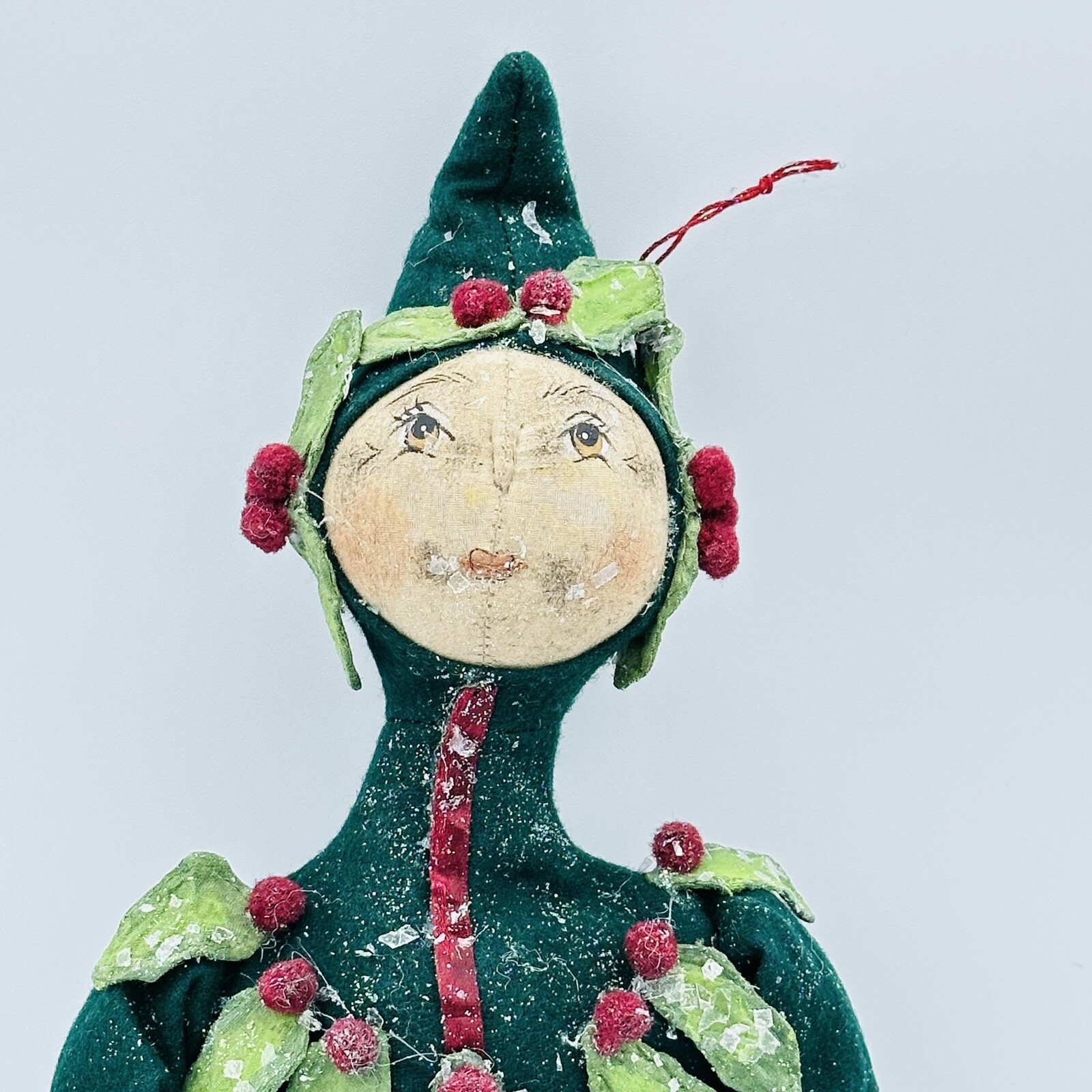 Joe Spencer Holly Sprite Christmas Flower Doll 18” Gathered Traditions Folk Art