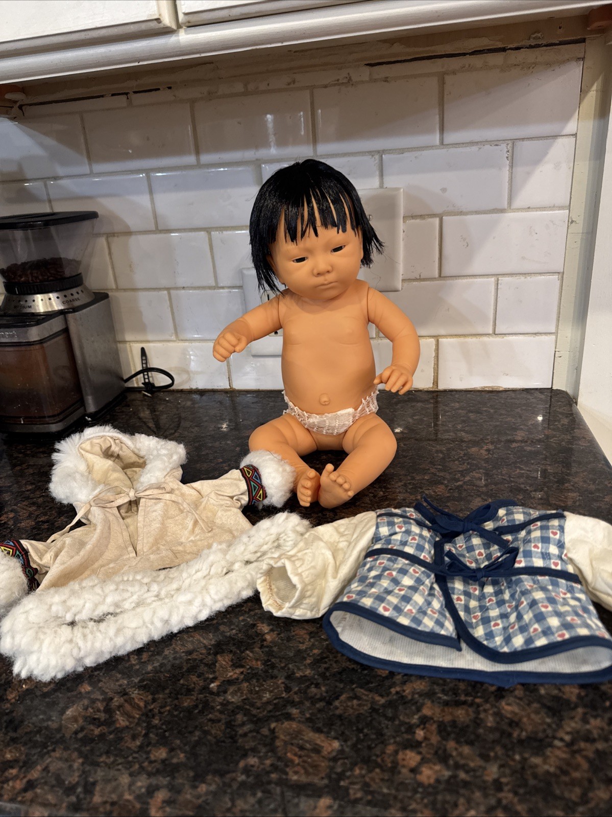 VTG 1988 Furga Appena Nati 16″ Just Reborn Asian Girl Doll Infant Anatomic