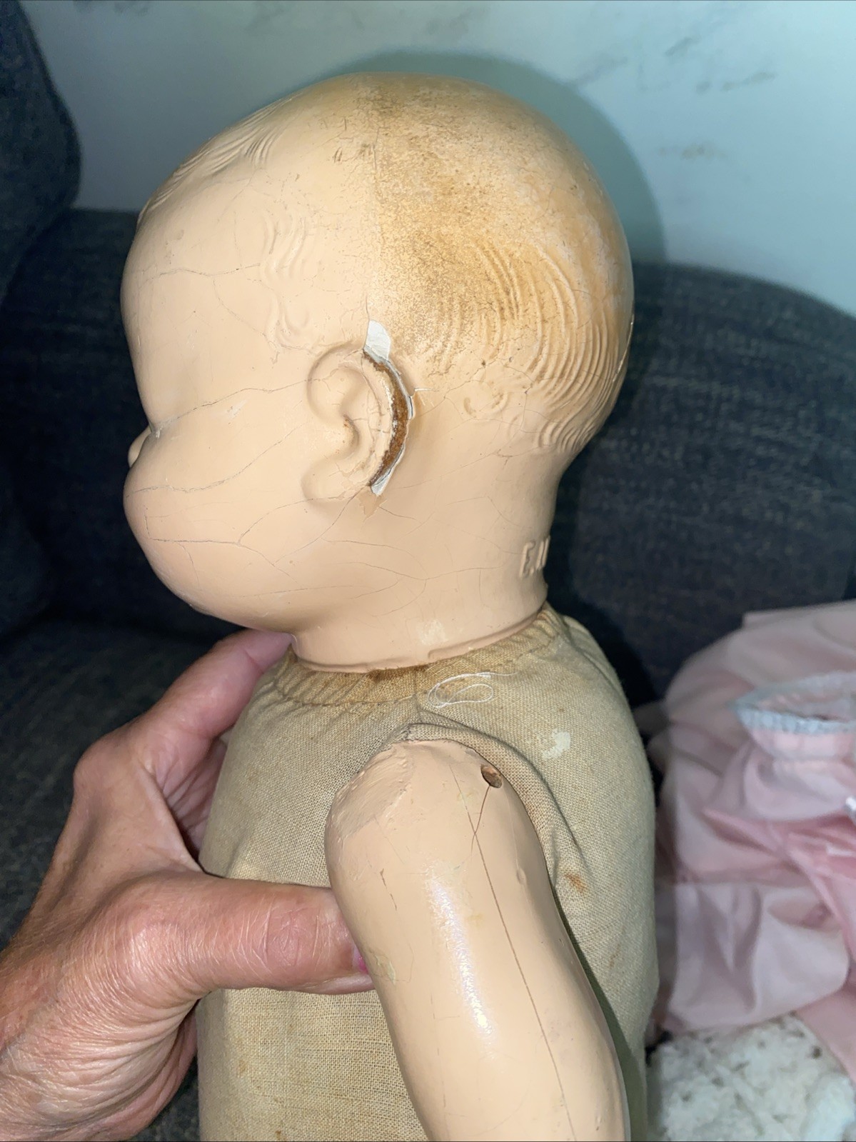 Antique 1920’s Horsman Composition “Baby Dimples” Doll 19″ HM Clothes See Pics