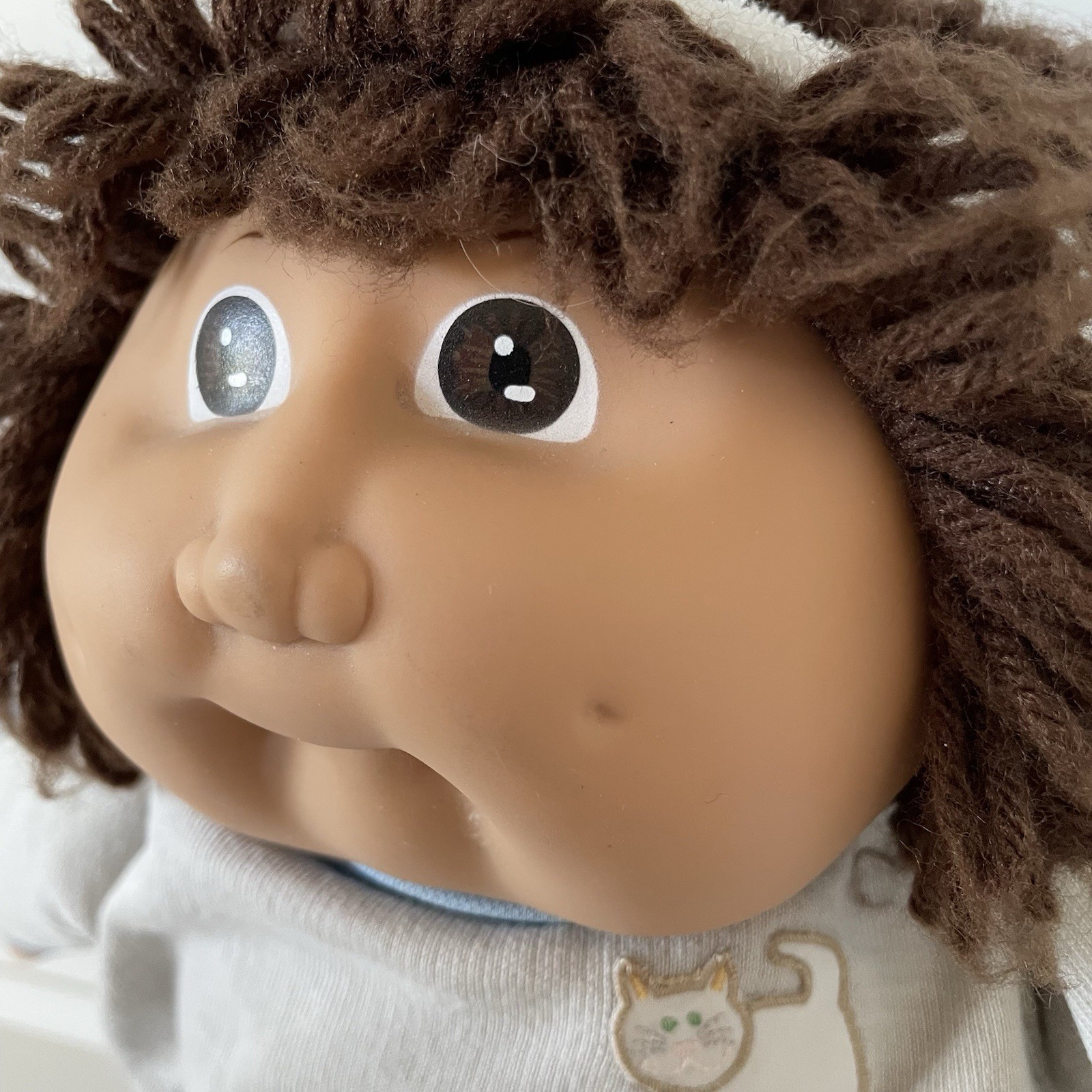 Cabbage Patch Kids Doll Gray Sweats Suit Cat Brown Hair Eyes Mold 2 Vintage 1984
