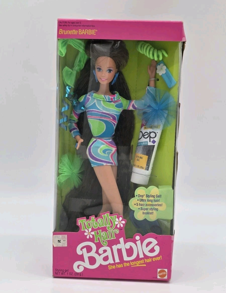 Mattel Totally Hair Barbie Doll Brunette w/ Accessories & Styling Gel New *NRFB*