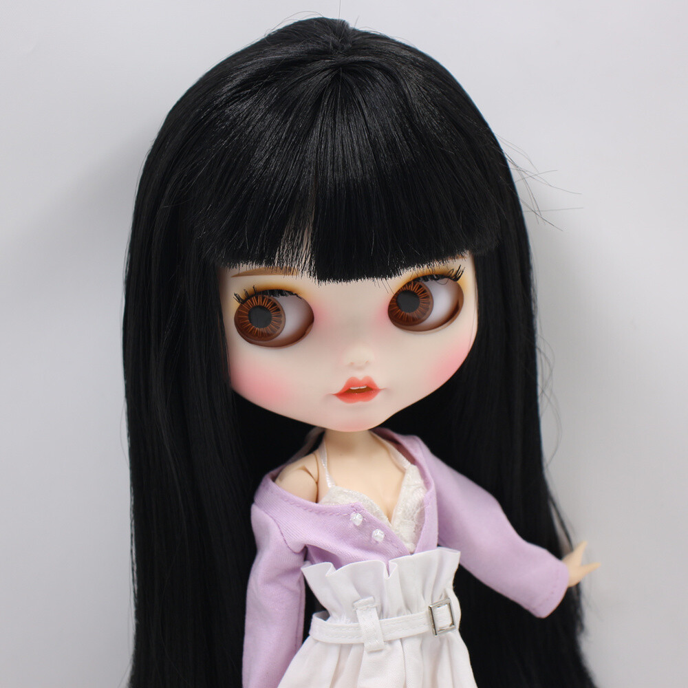 12″ Factory blythe 1/6 BJD Long Black blue hair Custom Carved lips Pouting mouth