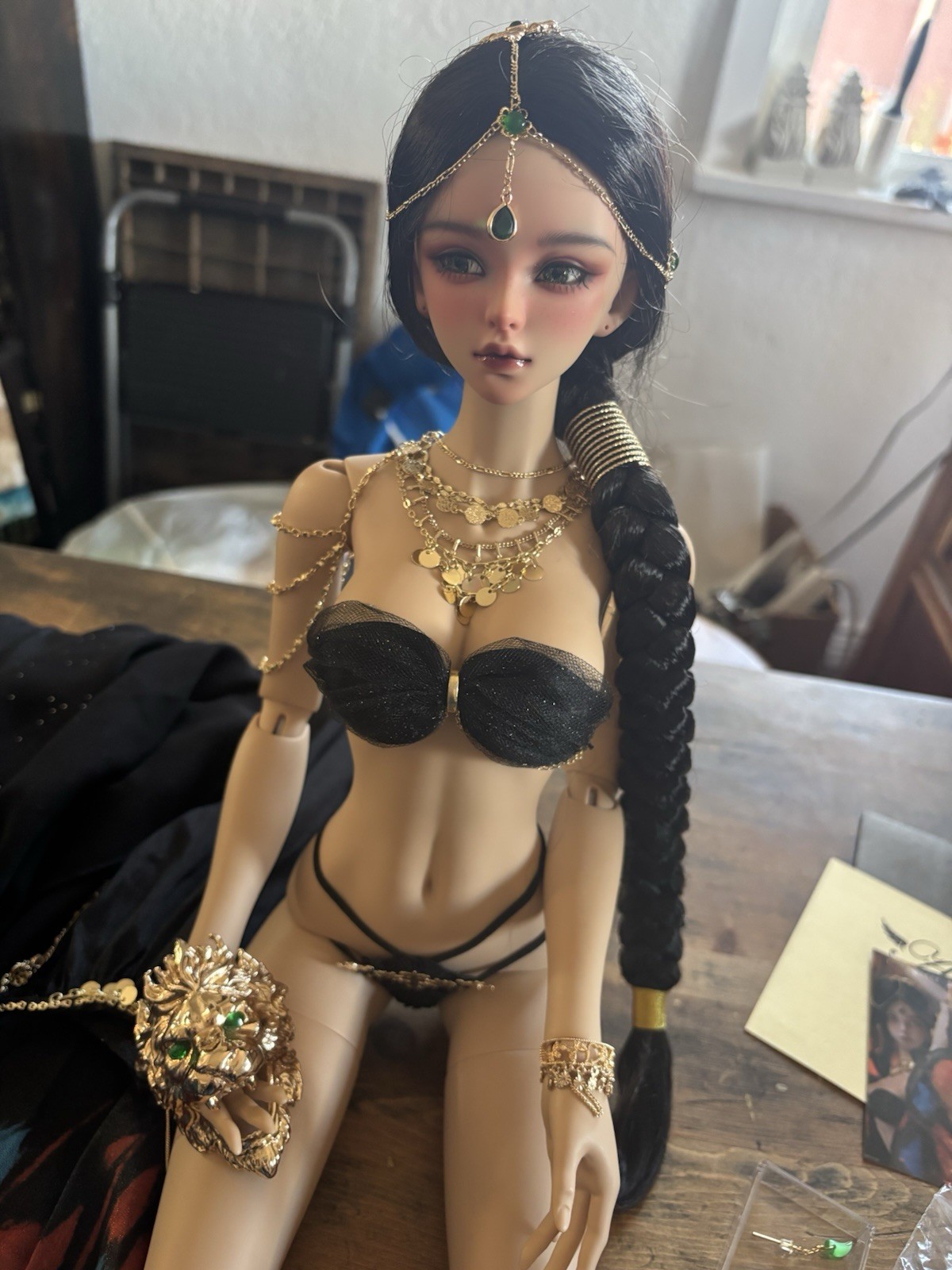 Angell Studio SD Resin BJD Doll Black Braided Wig Outfit Accessories