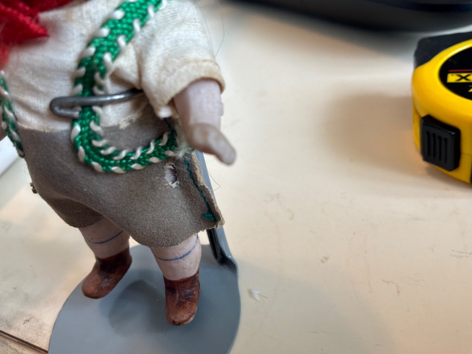 Antique 3.5” German Bisque Alpine Dollhouse Mignonette Doll In Original Outfit