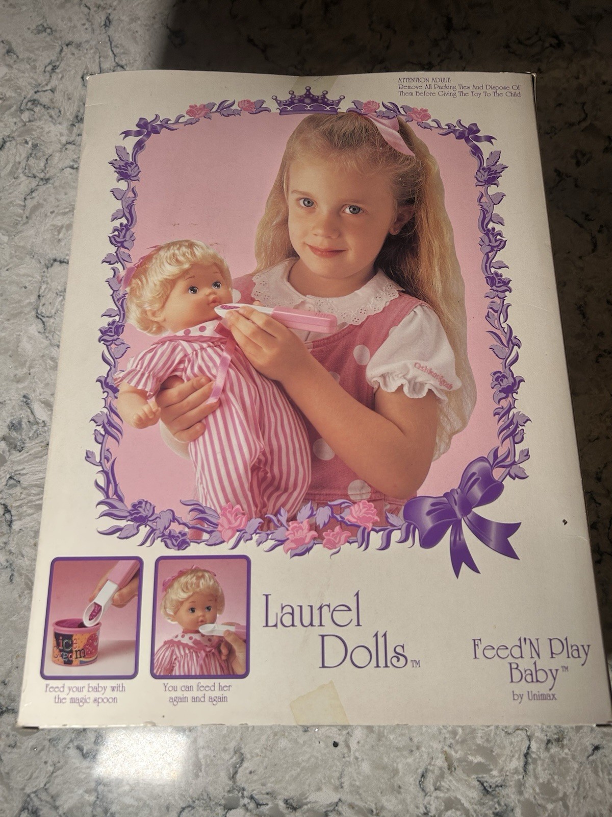 Feed’N Play Baby Doll Unimax Laurel Dolls Blonde Icecream Spoon 1994 Toy NEW