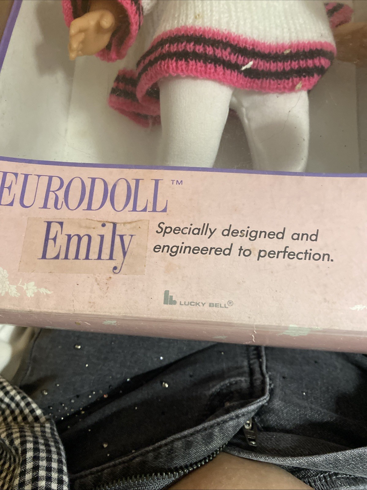 Eurodoll Emily Lucky Bell Doll in original box 14” Blonde Hair Blue Eyes Outfit