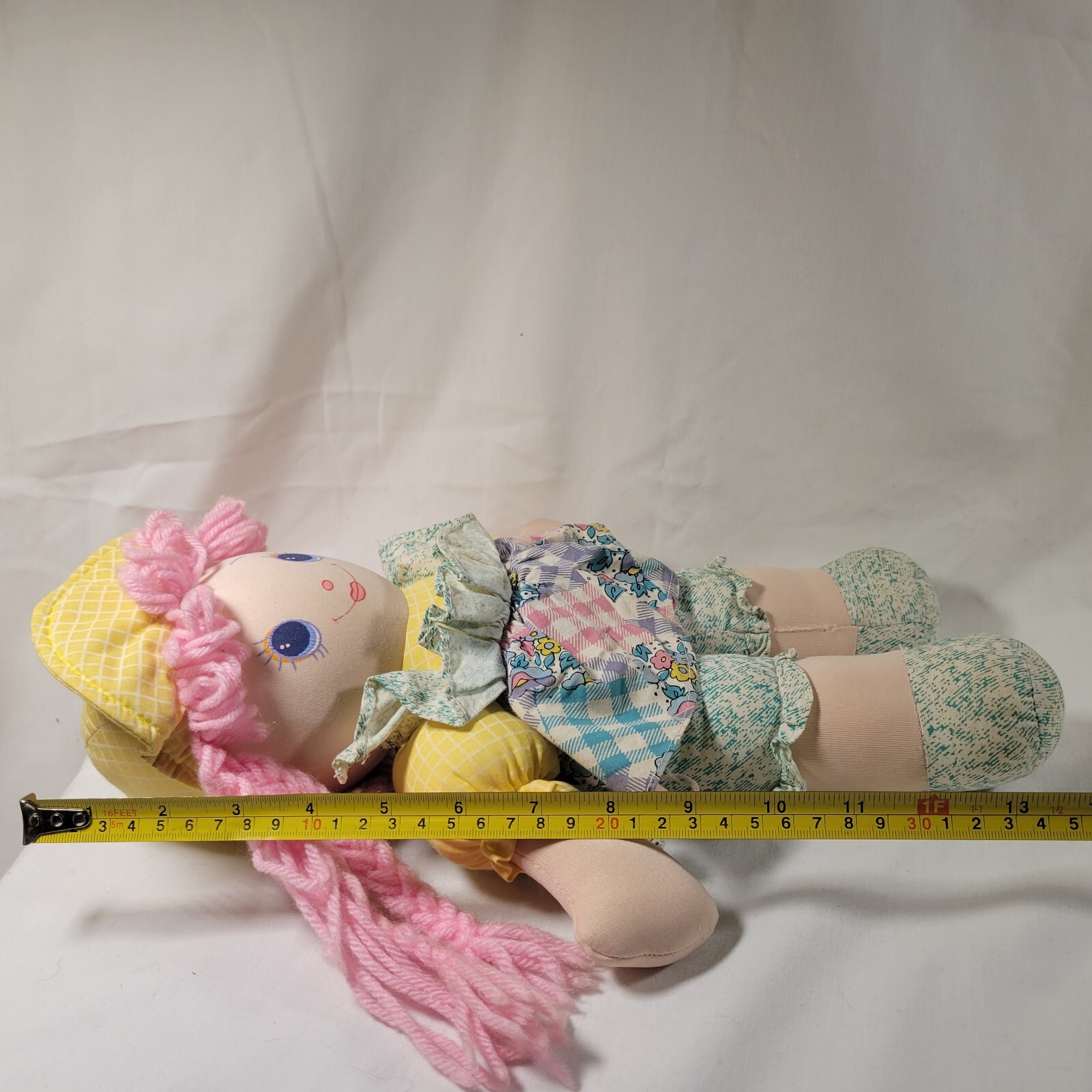 Vintage Cloth Doll Pink Braid Yarn Hair