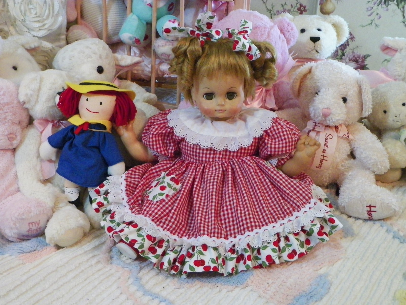 Rare Royal Doll Circa 1967 18″ Restored Body Adorable Red Check Dress Pigtails