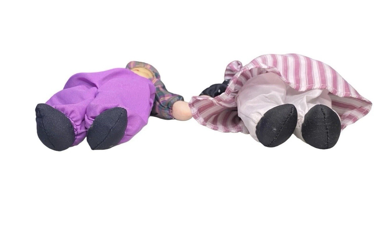 Pair Of Vintage Porcelain Boy And Girl Peasant Decoration Dolls 10”