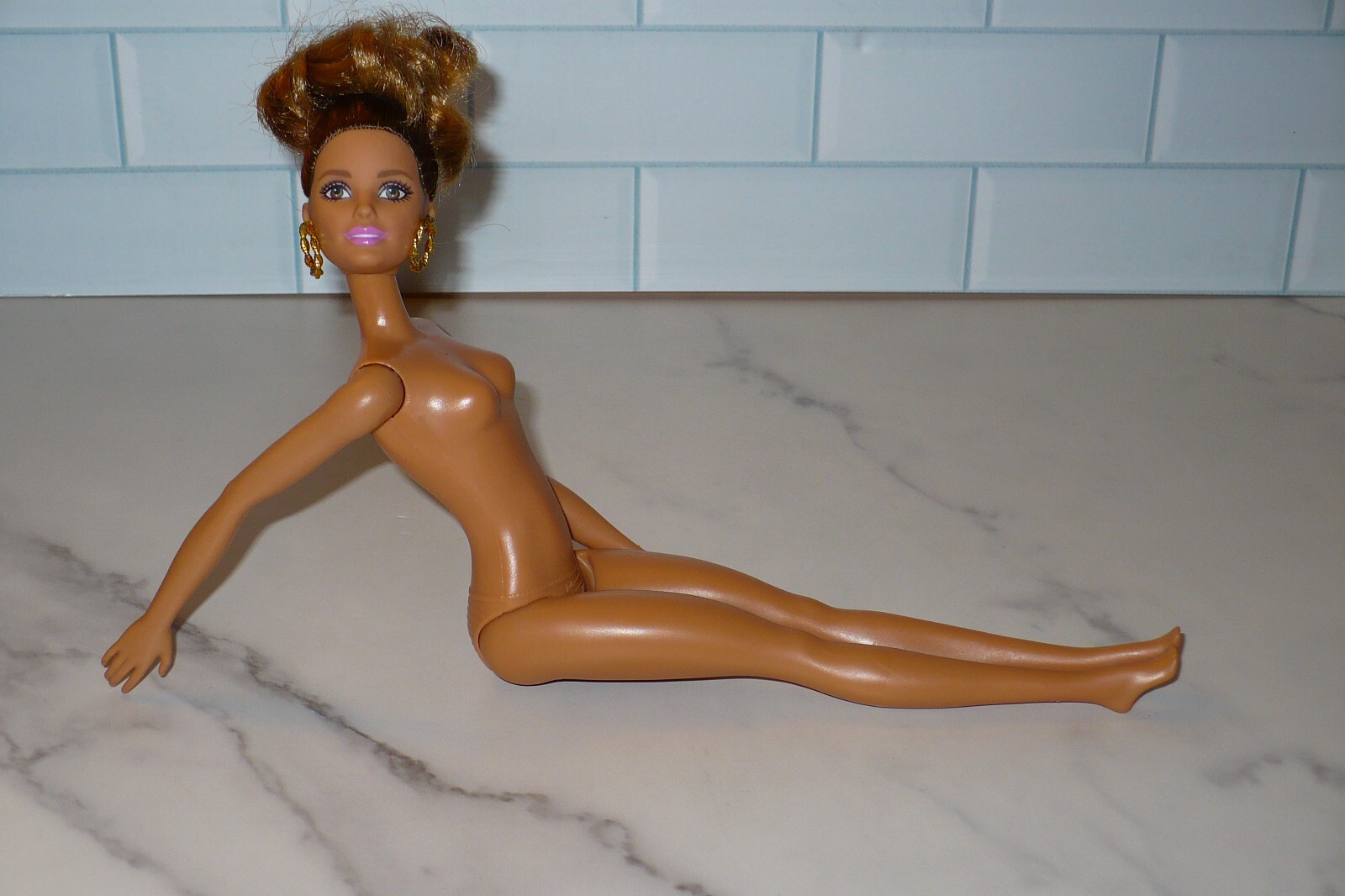 Mattel Fashionistas Barbie Doll ~ HISPANIC ~ Nude ~ Big Hoop Earrings ~ UPDO