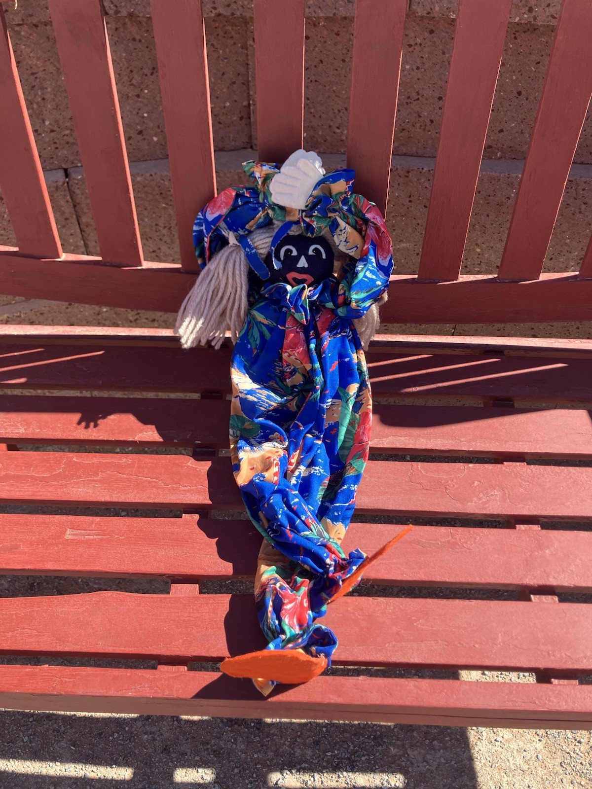 VTG Jamaican Rag Doll Blue Fabric Floral Dress 20”