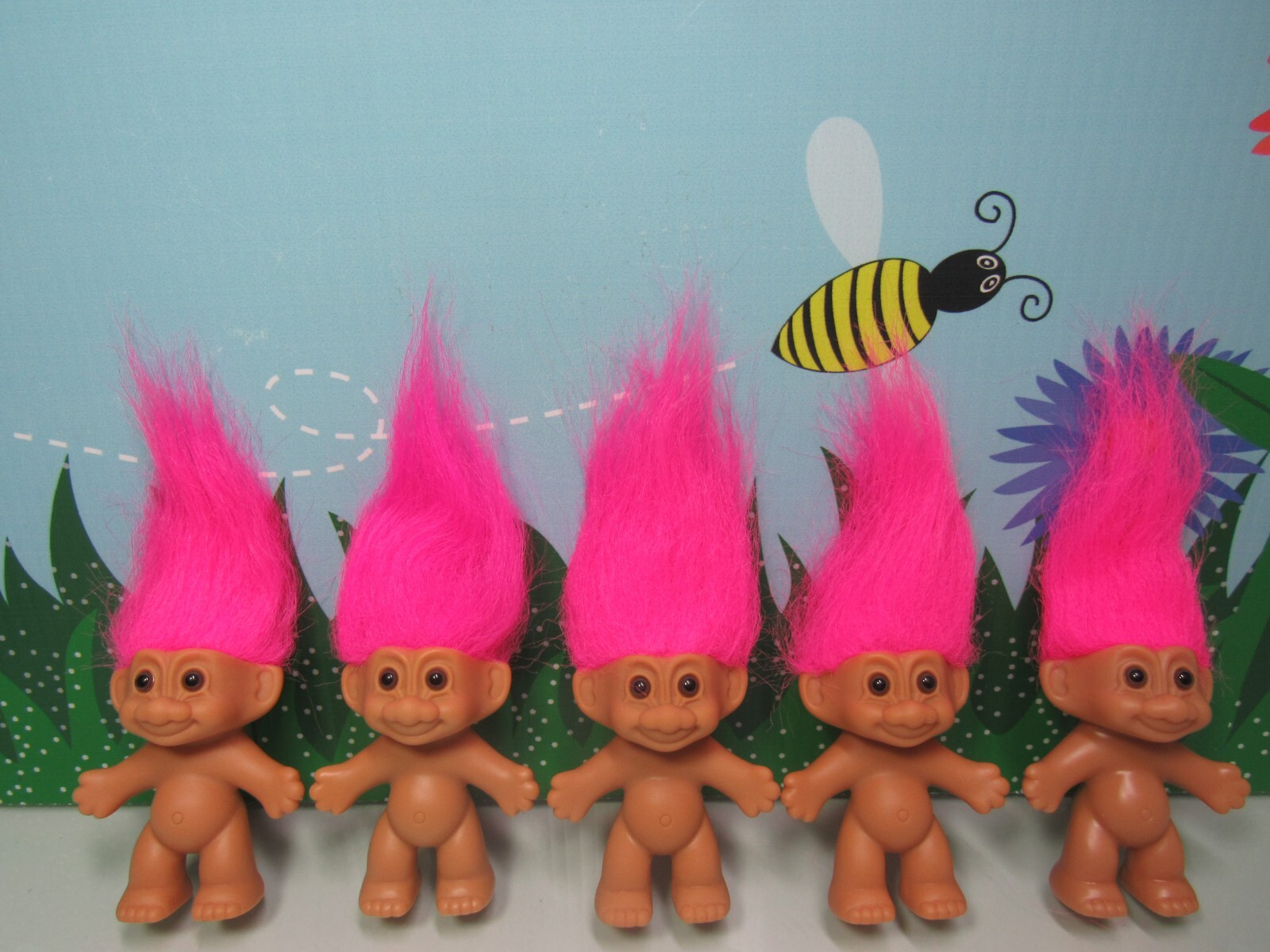 LOT OF 5 NAKED TROLLS WITH PINK HAIR – 3″ Russ Trolls – NEW IN ORIGINAL BAGS