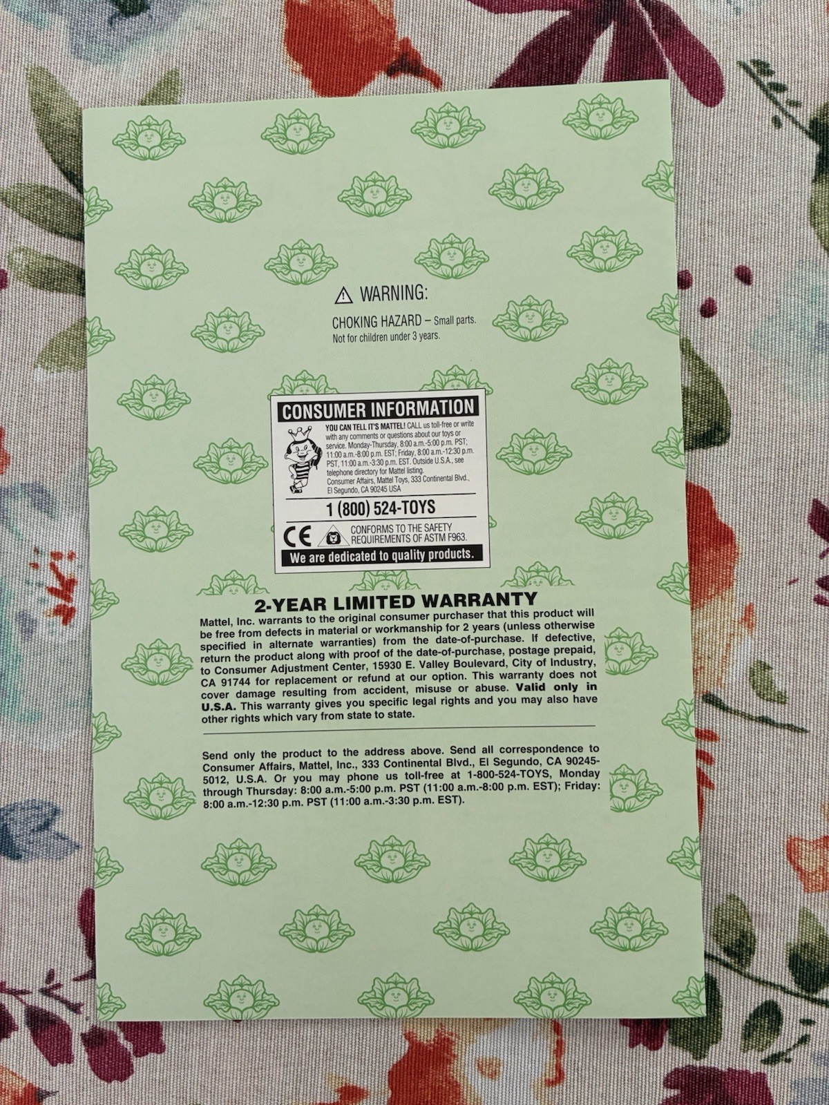 Cabbage Patch Kids 1995 Instructions, Registration, Adoption Certificate