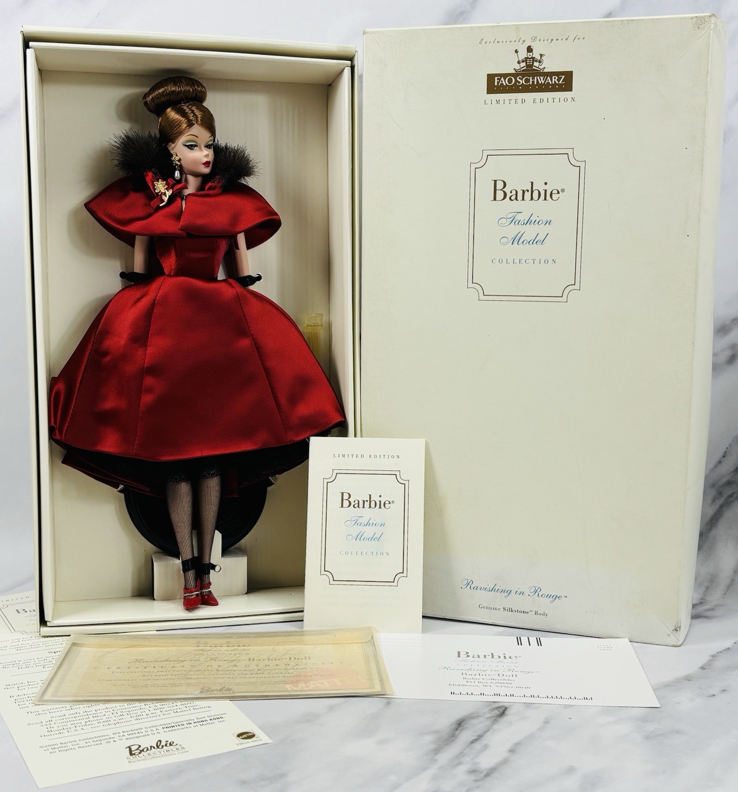 2000 Barbie Fashion Model Ravishing in Rouge FAO Schwarz Silkstone 52741 COA