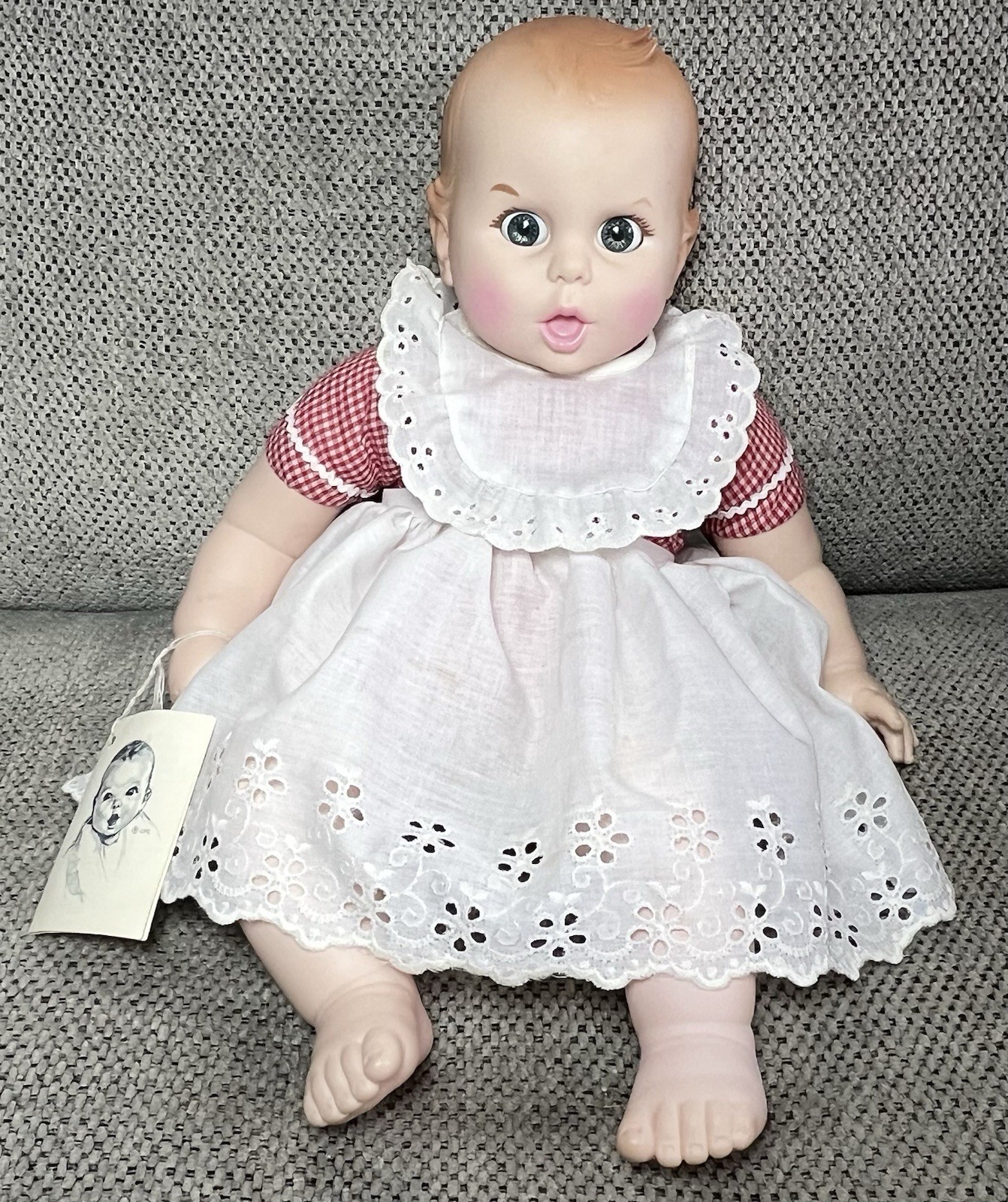 Vintage Gerber 17″ Baby Doll 1979 Atlanta Novelty Red Gingham Soft Body