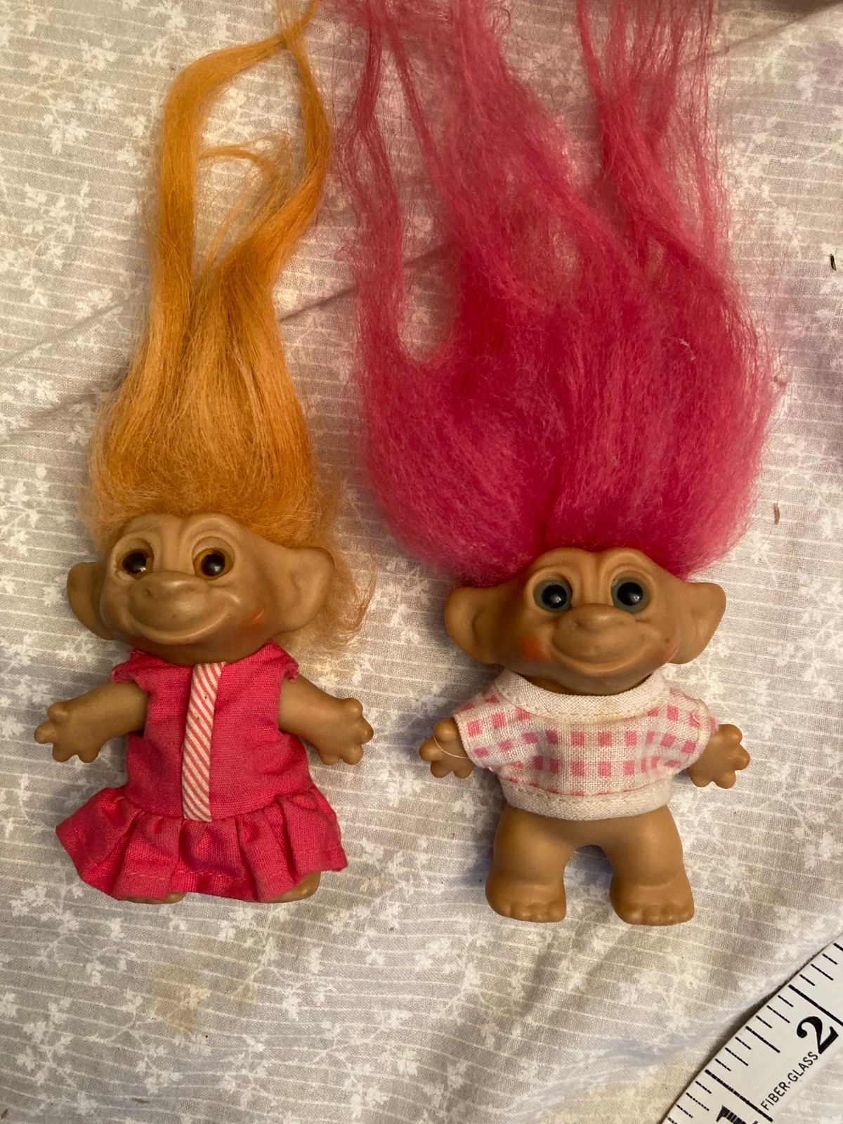 set of 2 troll dolls. Wishnik 1960’s .Pink hair, orange hair is a pencil topper.