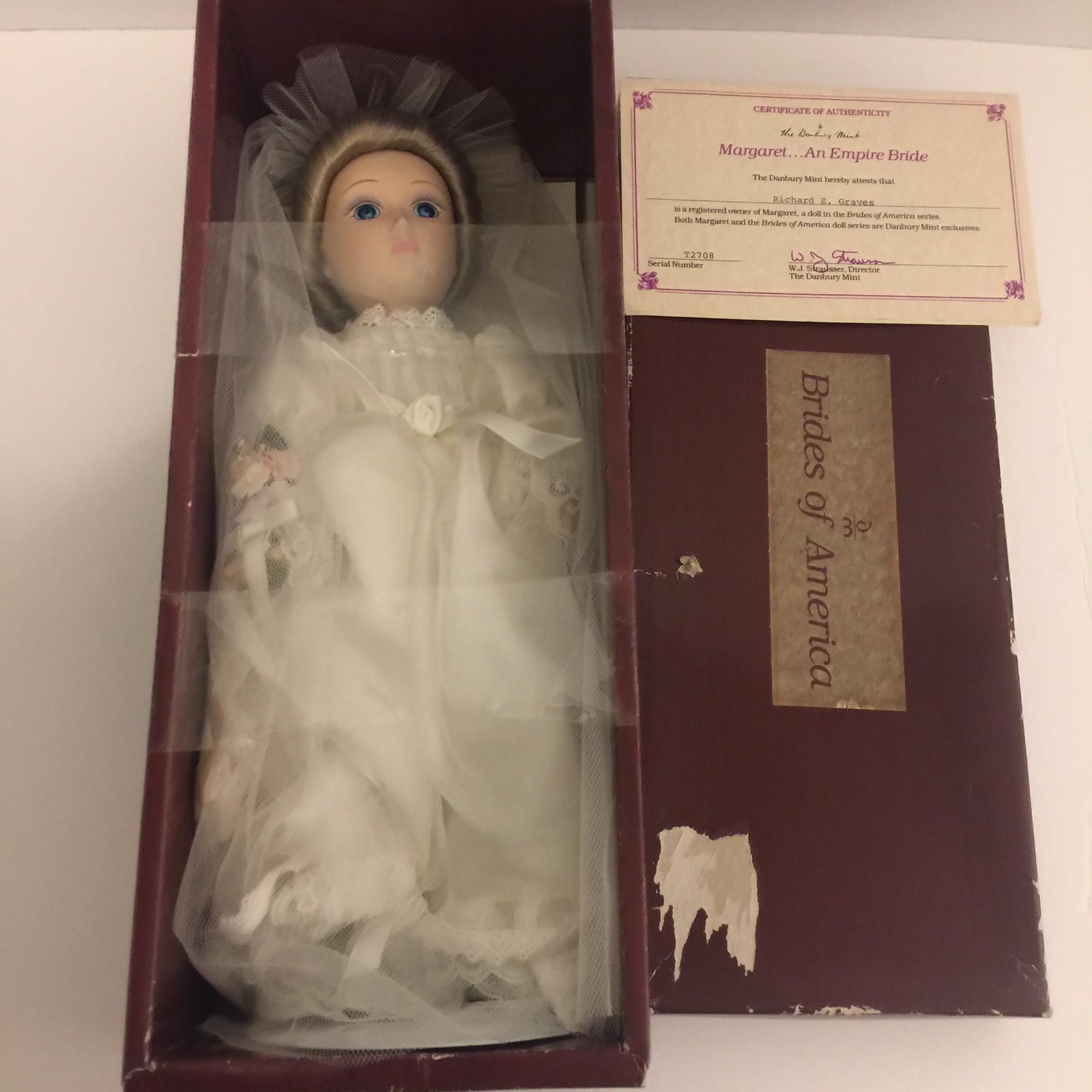 The Danbury Mint Brides of America Collection Porcelain Doll Margaret w/COA New
