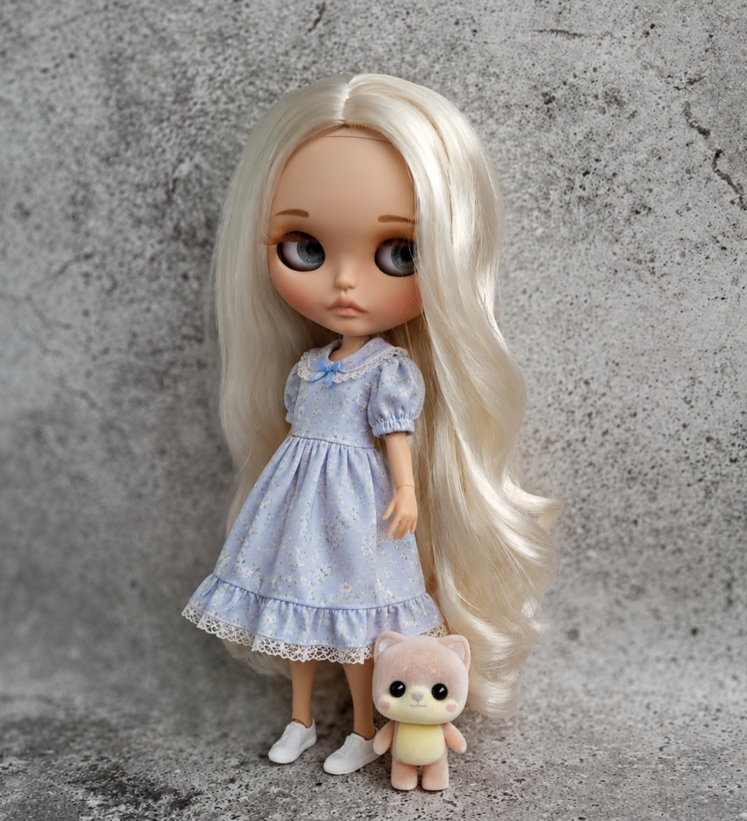 Nude Blythe Doll 1/6 Custom OOAK Tan Skin Matte Face Carved Lips Snow White Hair