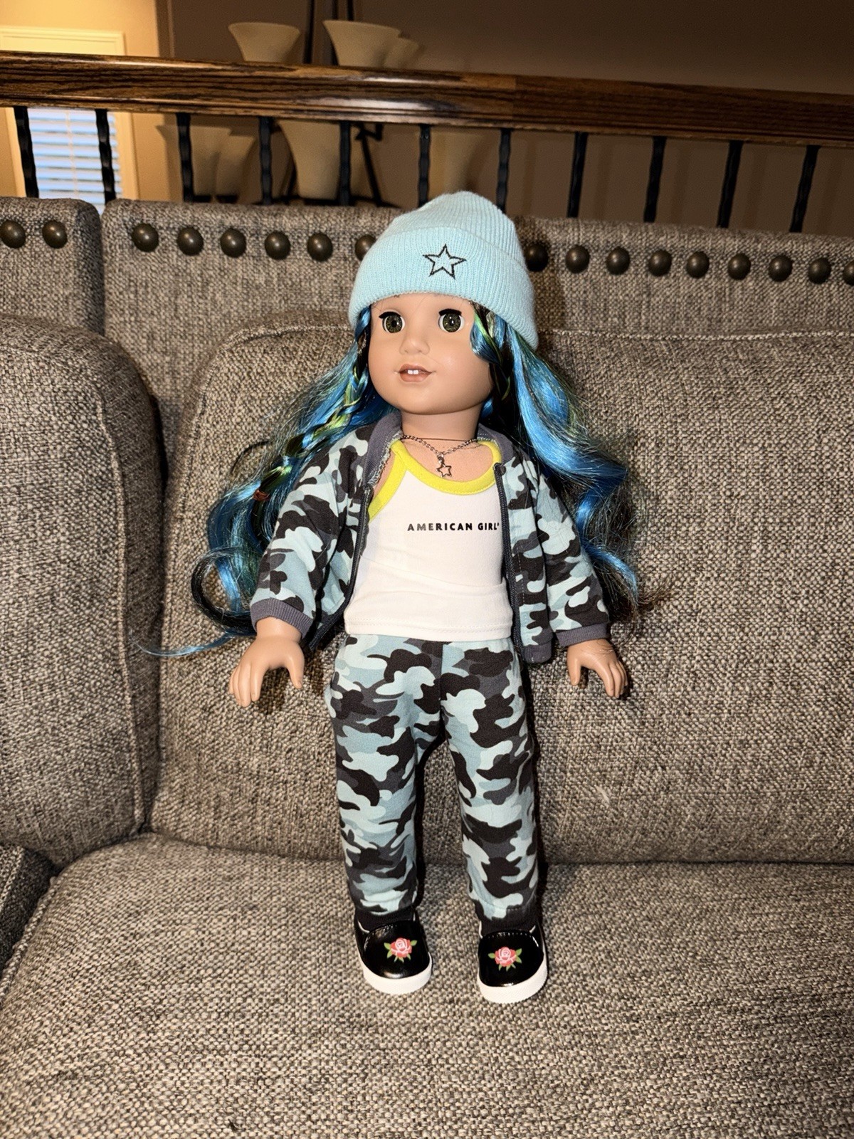 American Girl Doll Truly Me Number 89 Camo Outfit With Blue And Green Hair ￼
