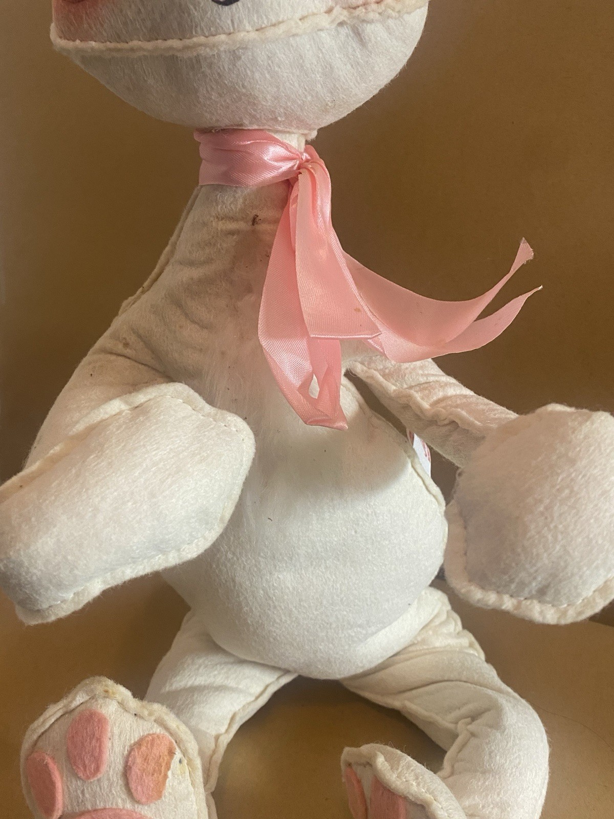 1981 Annalee Mobilitee Easter Bunny Rabbit Doll Plush Pink Ribbon Vintage Toy
