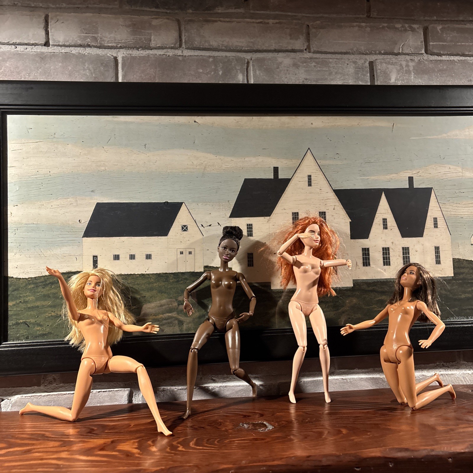 Barbie Dolls Mattel Articulated Jointed Lot of 4 Light Med Dark Hair Eye Skin