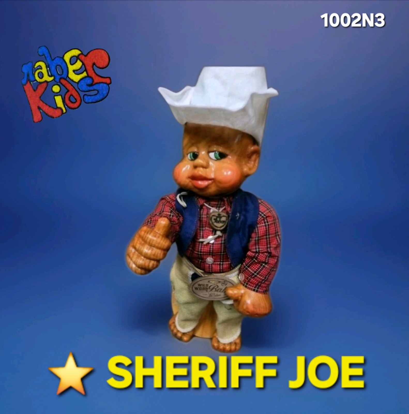 SHERIFF JOE ⭐ 93 NABER KIDS DOLL Wild Wood Baby HUGE Cowboy 25 w WOOD STAND