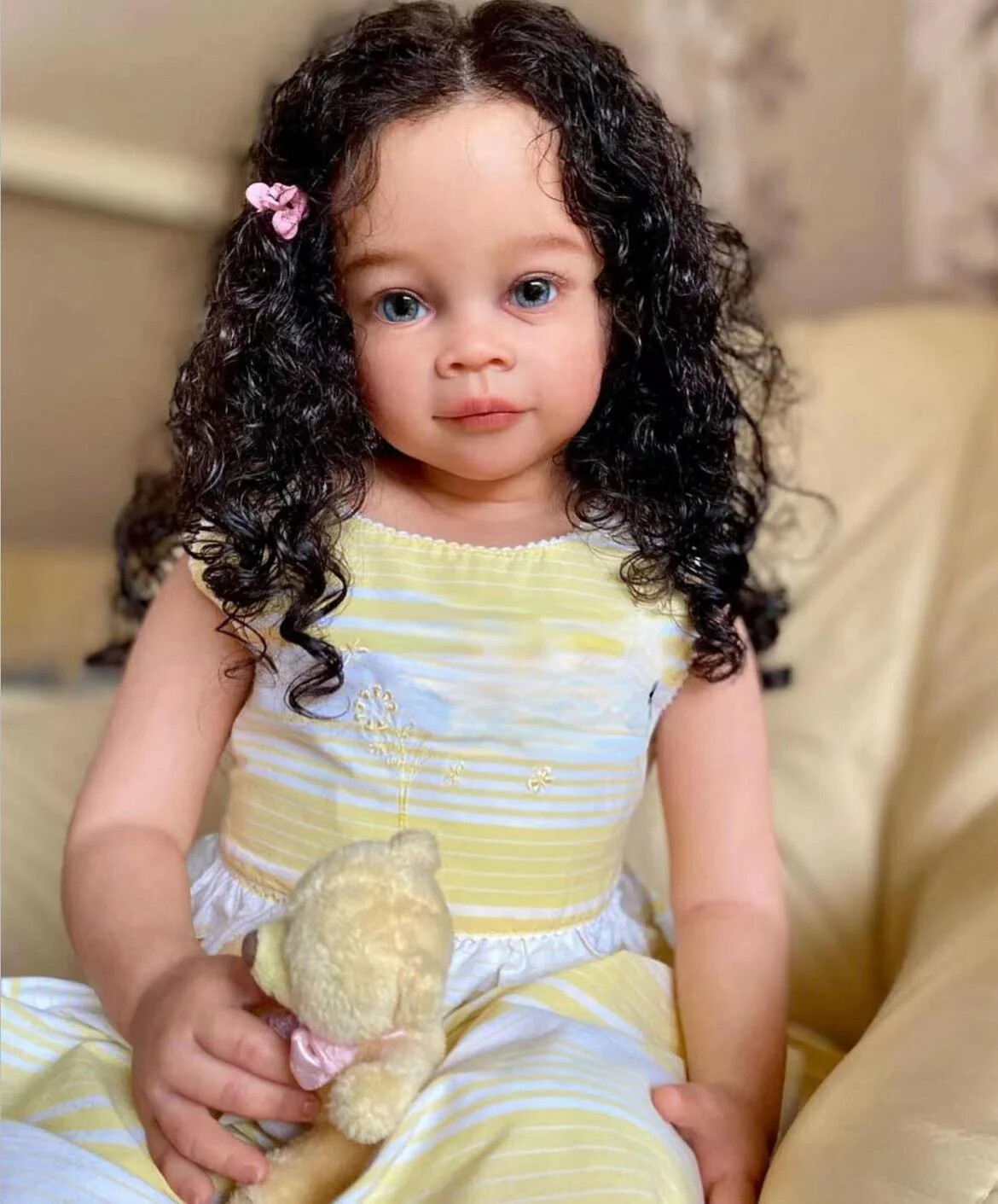 30in Artist Painted Reborn Baby Doll w/ Hand-Rooted Curly Hair Toddler Girl Toys