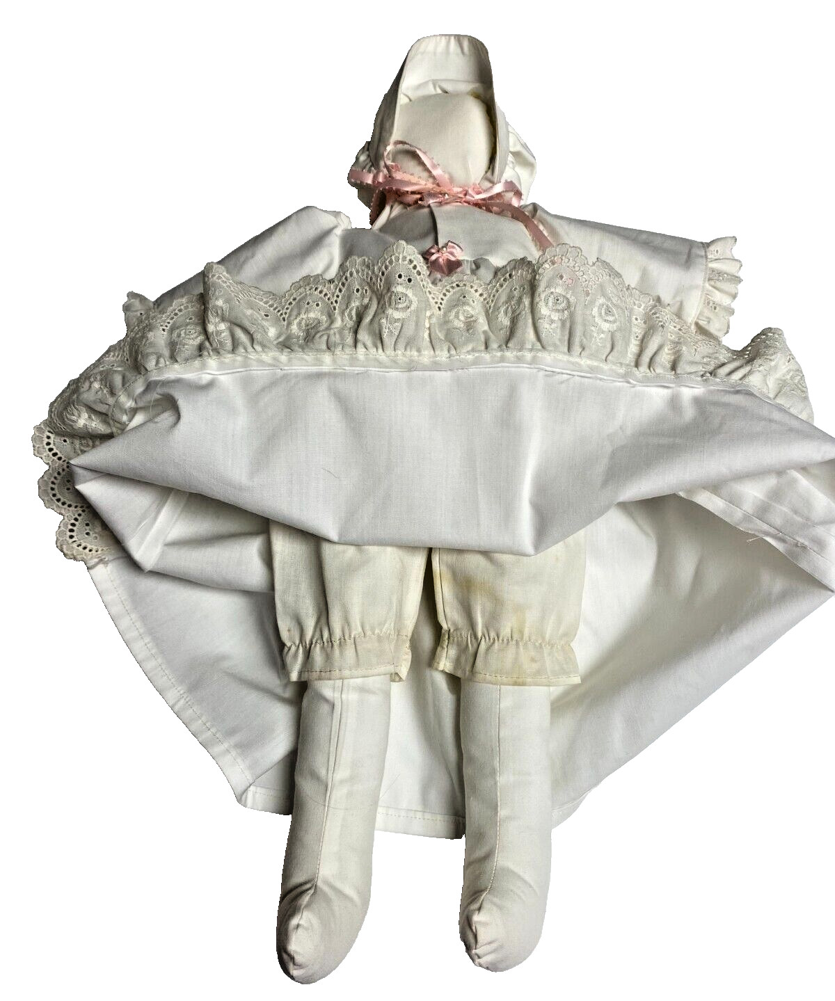Handmade Faceless Amish Doll White Cotton Clothes/Bonnet/Pantaloons/Lace Quality