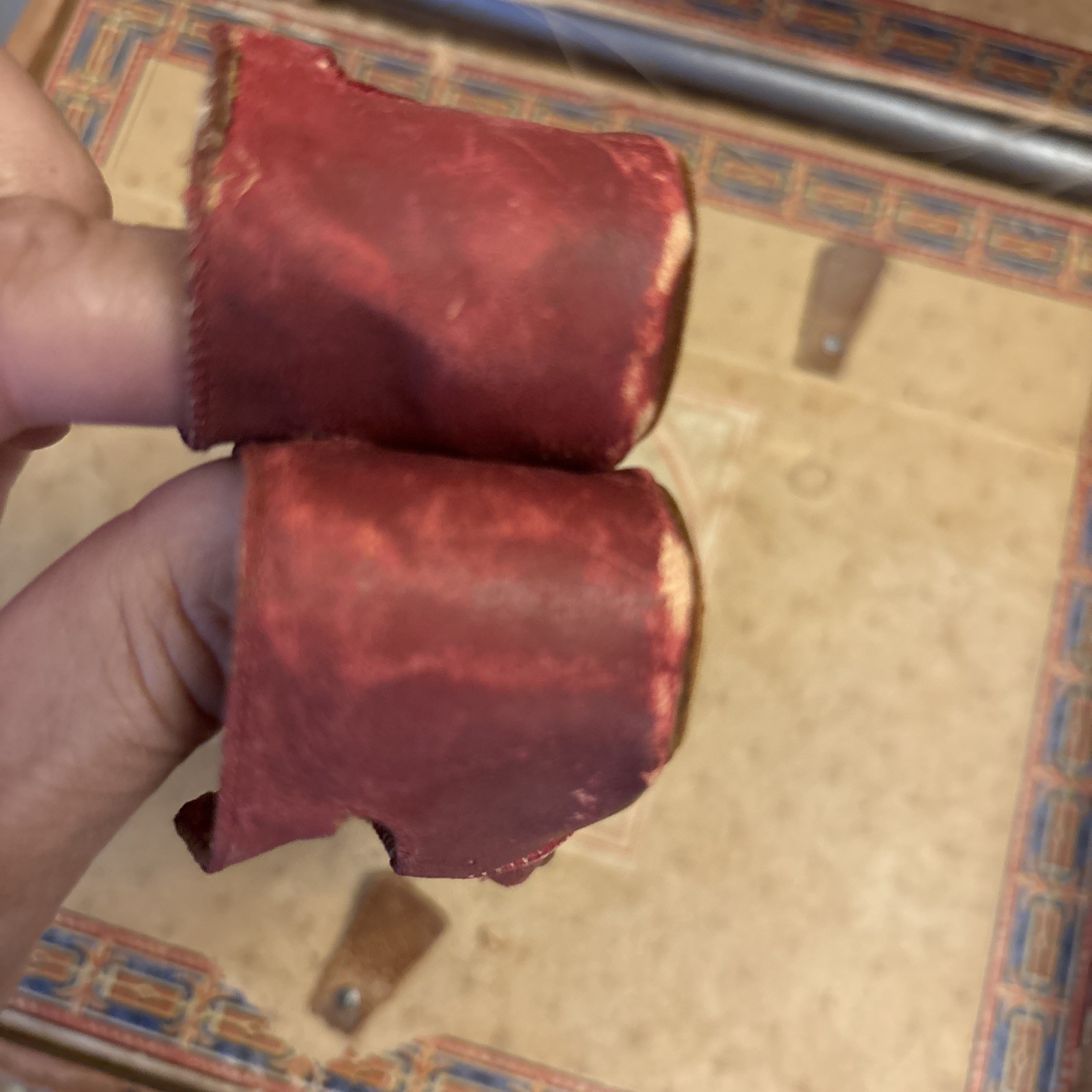 Antique Red Leather Starburst Decorative Toe Buckle Doll Shoes w/Ankle Buttons