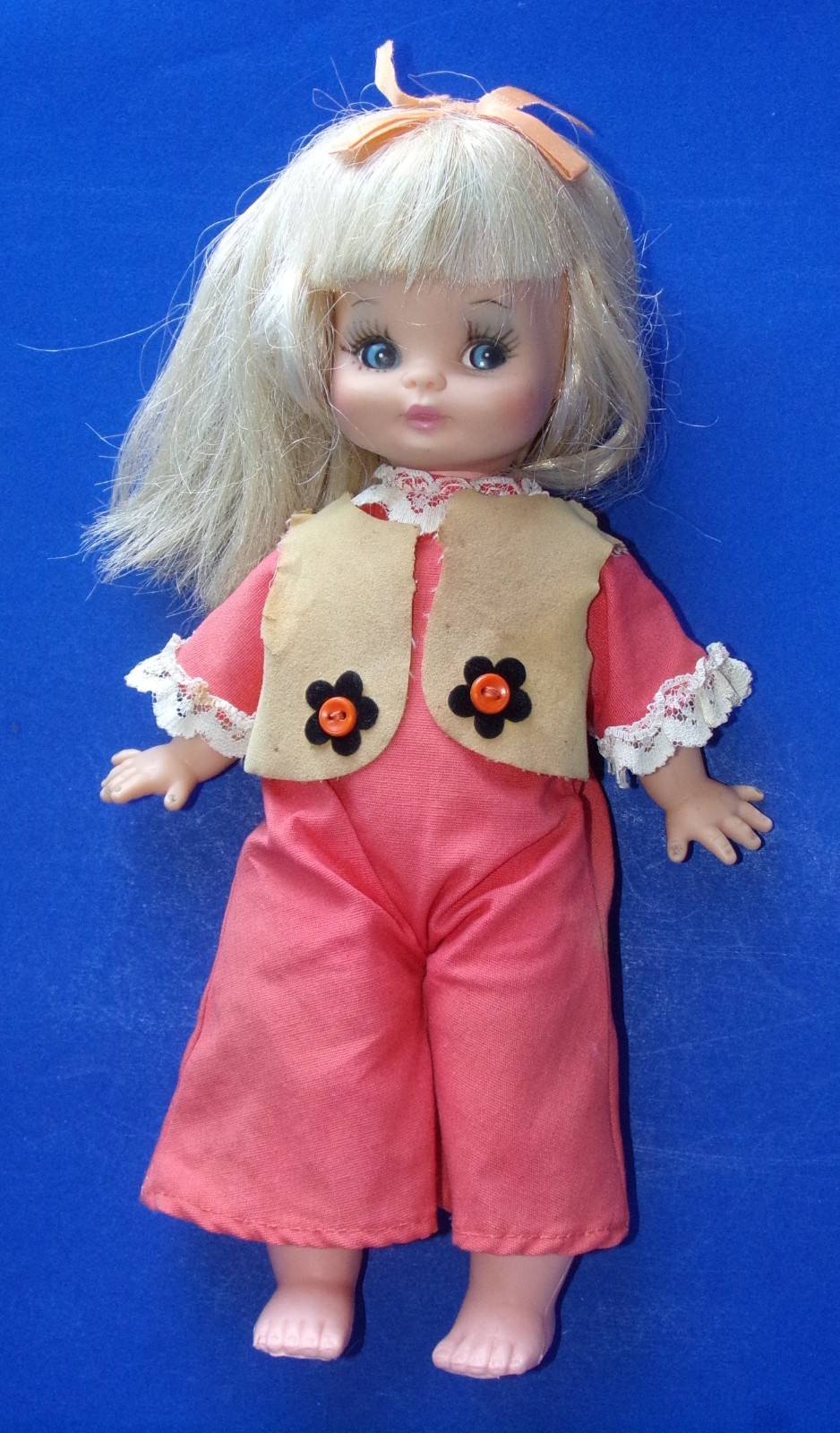 Horsman Doll 1969 Teenie Bopper Doll Mod Jumpsuit Vest 11 inches Needs TLC