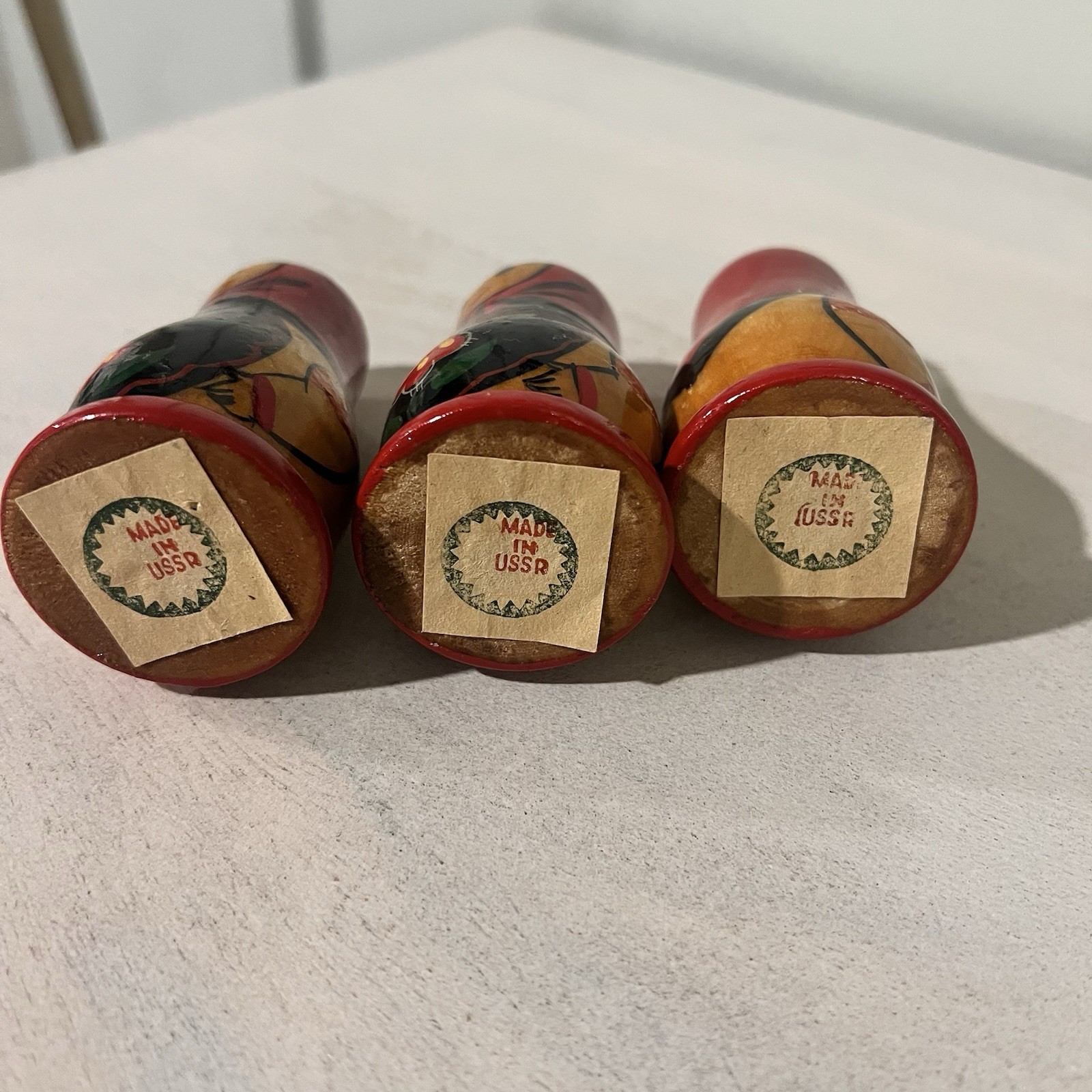 Vintage Soviet Monolithic Matryoshka Dolls Hand Painted Set of 3