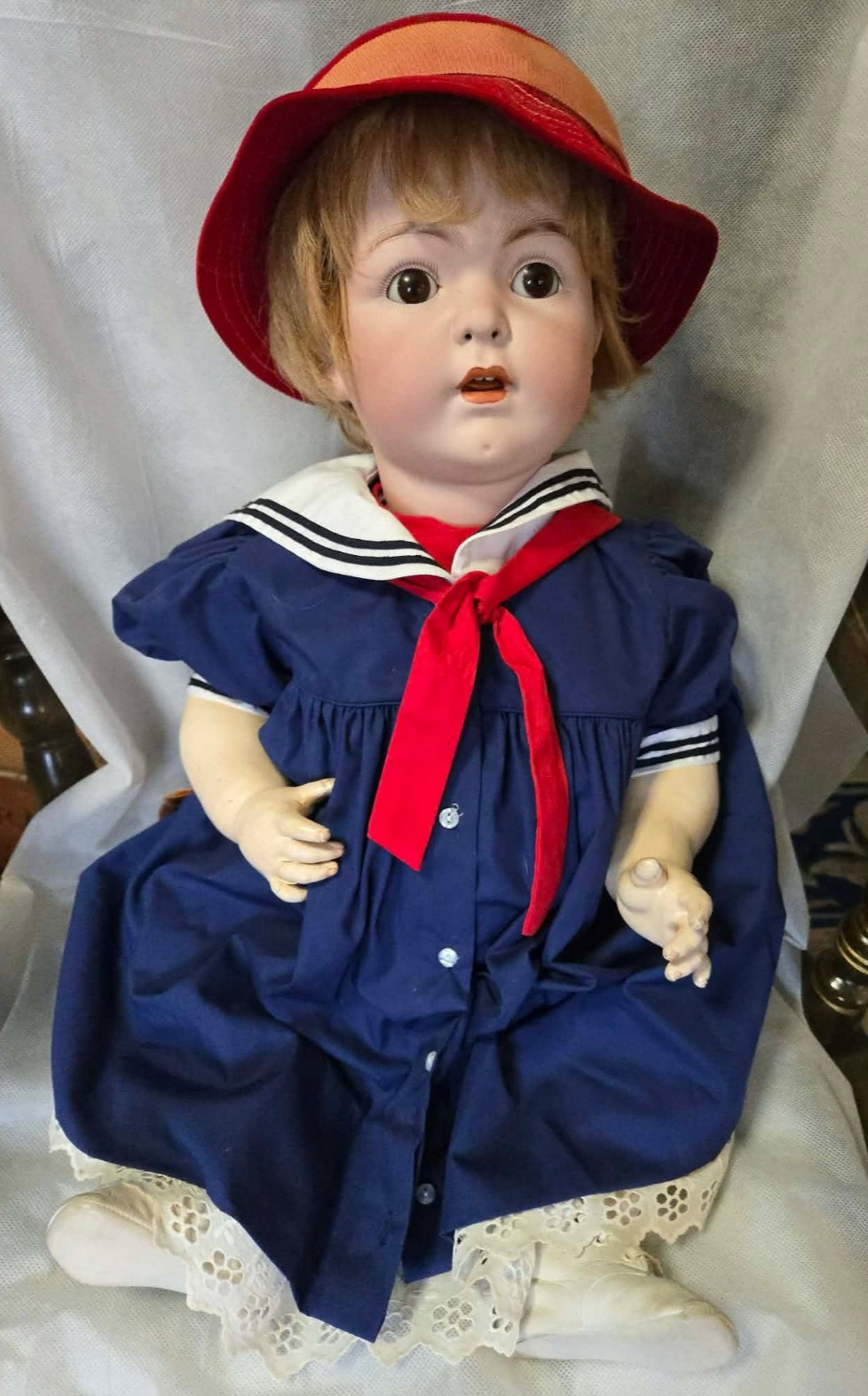 Rare 27″ Antique Franz Schmidt & Co 1295 Germany Character Baby Bisque Head Doll