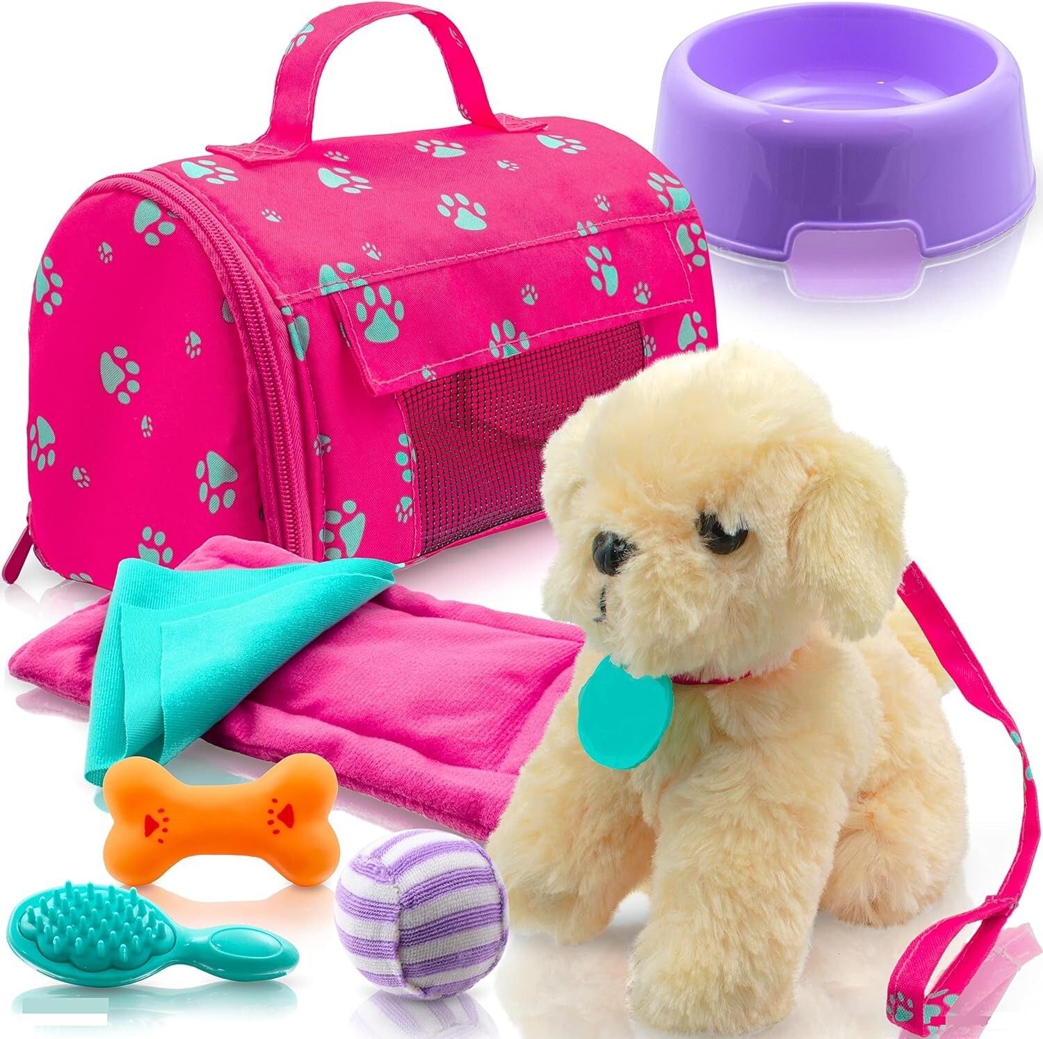 Play22 Plush Puppy Doll Set 9 PCS – Sized for 18″ Dolls (slight damage on box)