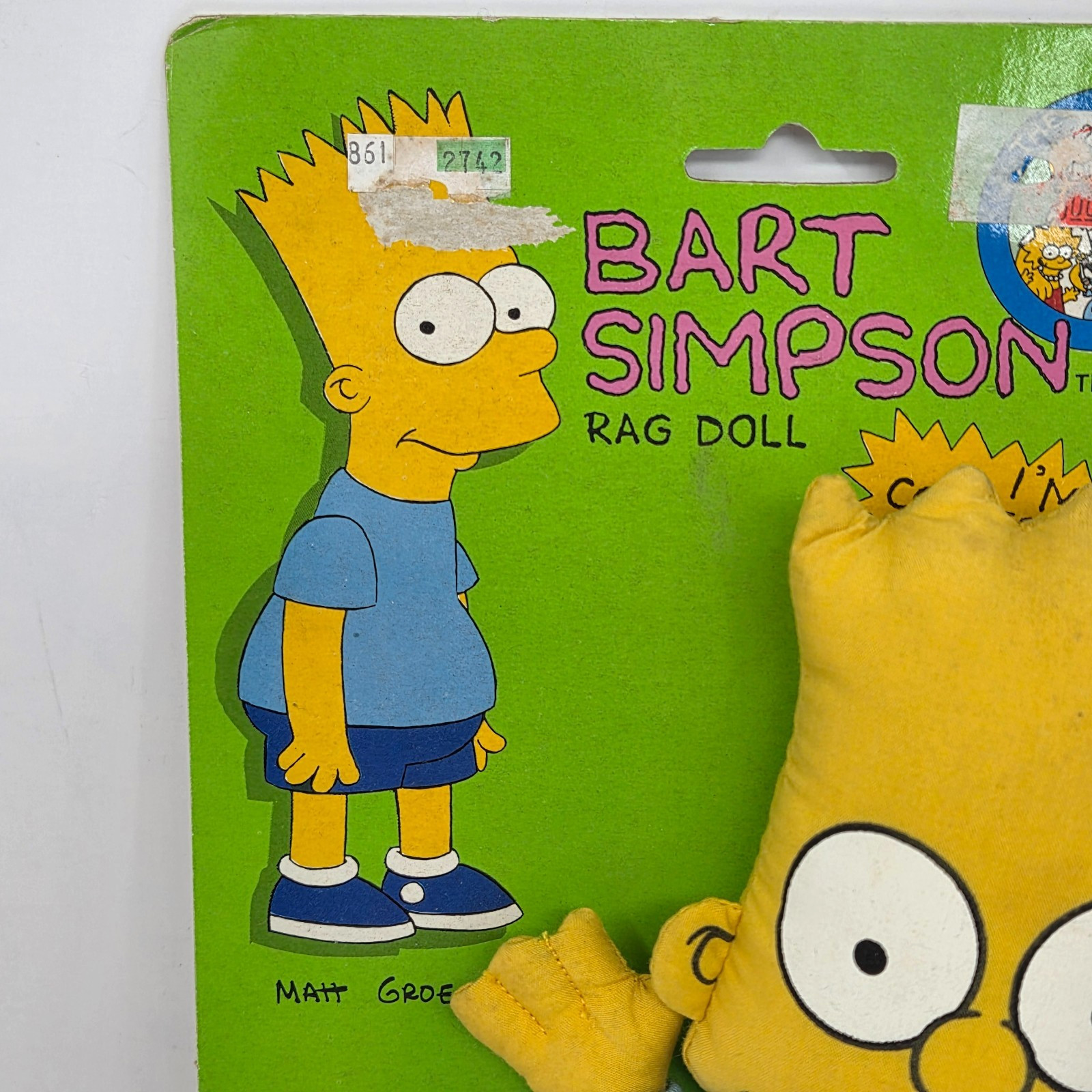 VINTAGE 1990 DAN DEE BART SIMPSON STUFFED ANIMAL PLUSH 11″ RAG DOLL ON CARD