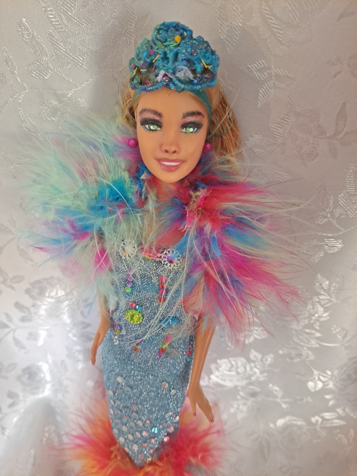 Kallie OOAK Barbie doll custom doll art repainted one of a kind boa beads