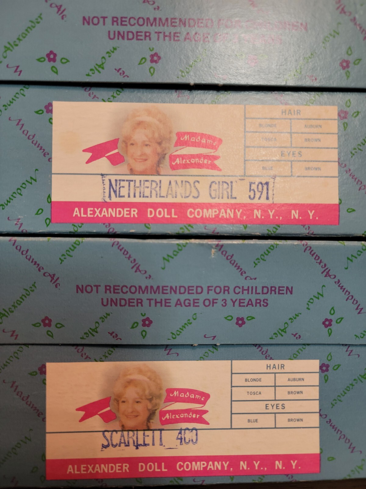 MADAME ALEXANDER – REPLACEMENT BOXES – EMPTY BOXES – SEVERAL WITH NECK BRACE