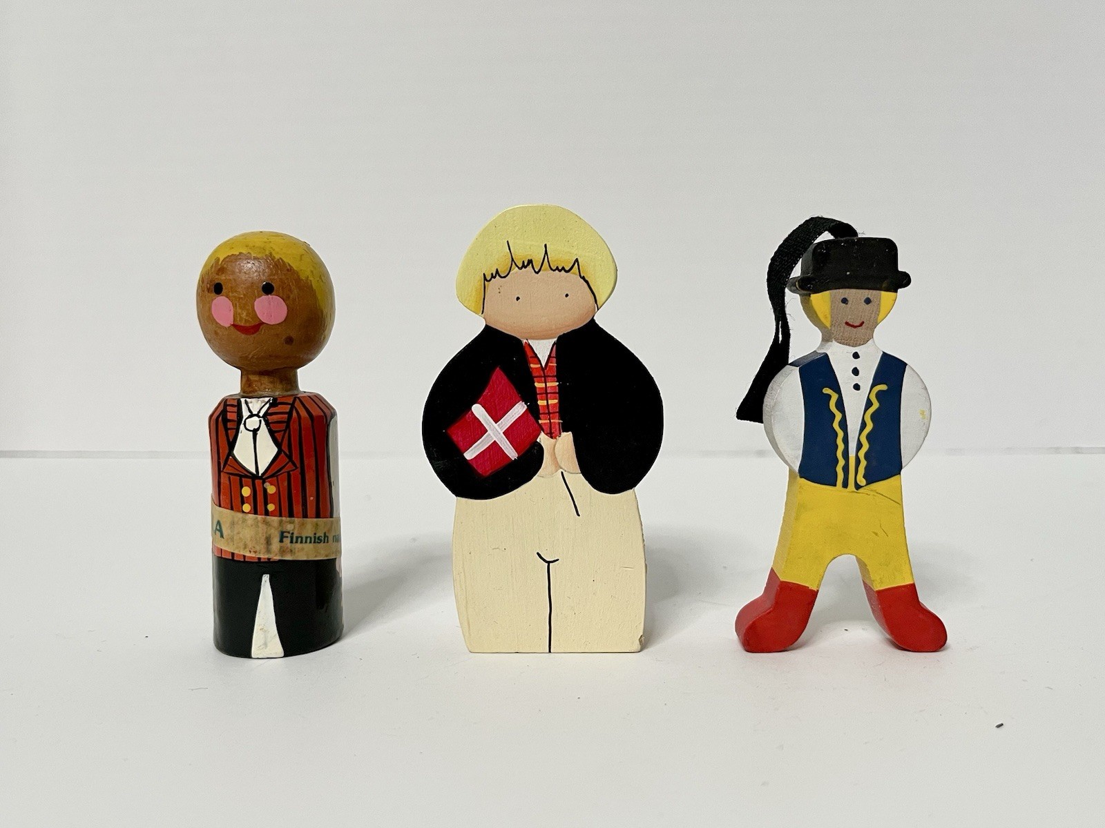 Vintage Wood Dolls Finland Denmark Sweden Nordic Souvenir Figurines Folk Art 3”