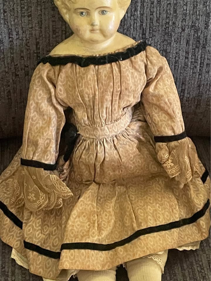 Antique German Doll 19th Century Muller & Strassburger Maker? Paper Mache 17″