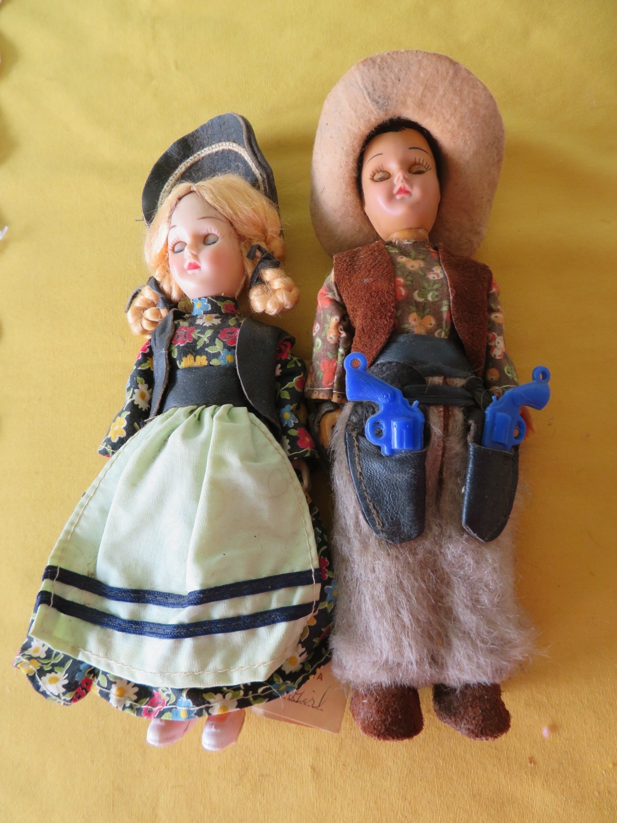 Carlson Cowboy w/Holsters & Pioneer Girl # 8-12 both Sleep Eyes U.S.A. Lot 2 VTG