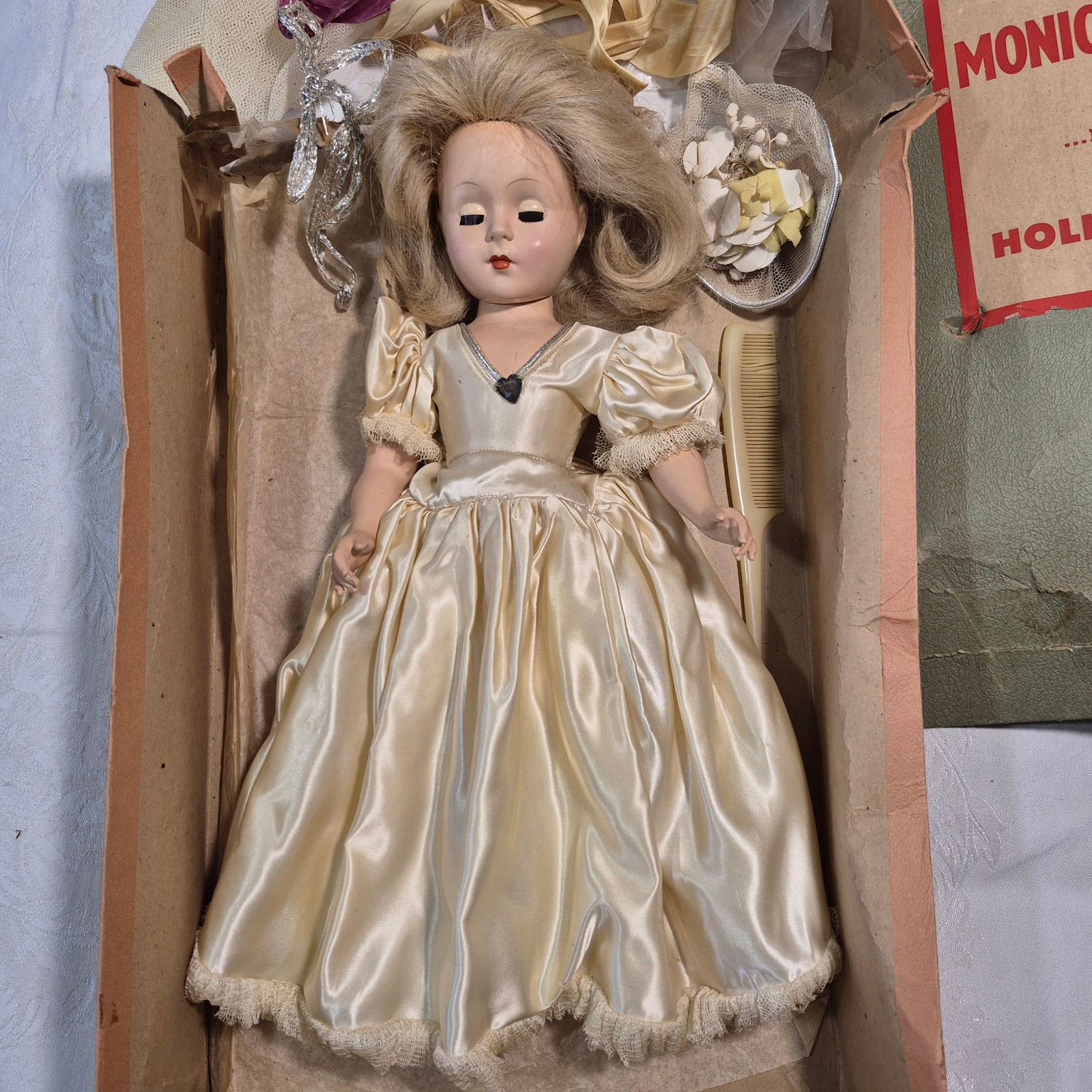 Vtg Monica of Hollywood Doll 17″ ROOTED Hair Box Accessories Sleep Eyes 1949-52