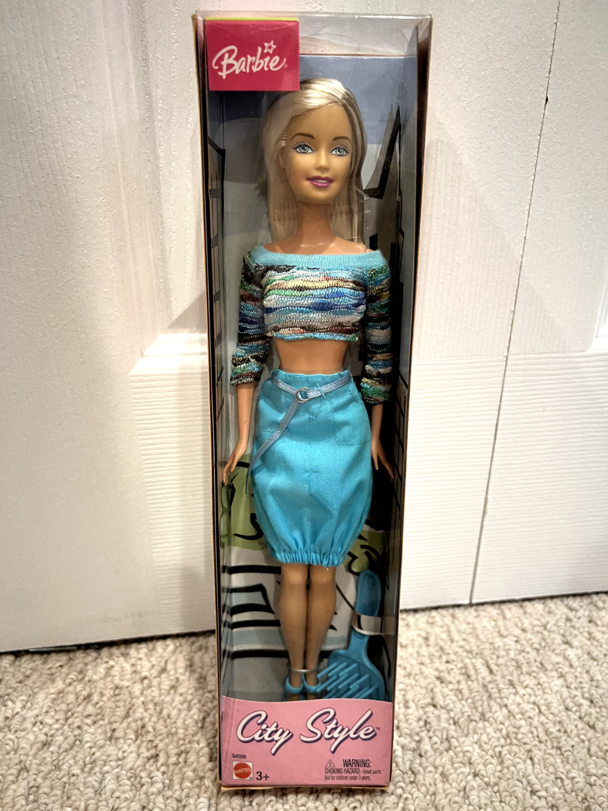 Barbie City Style Doll Blue Knit Y2K Shirt Barbie Cares New Sealed G4559 – 2003