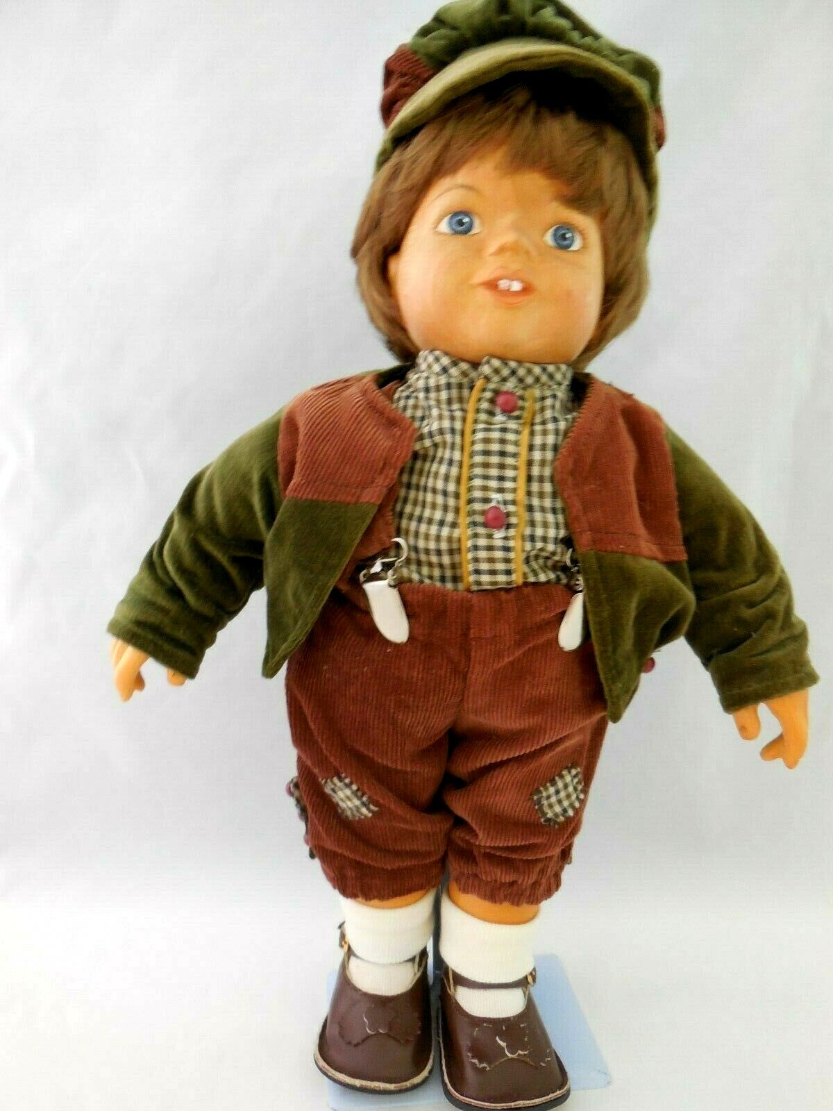 Zasan Vintage Original Design 15 Inch 1990 Wooden Boy Doll With Stand EUC